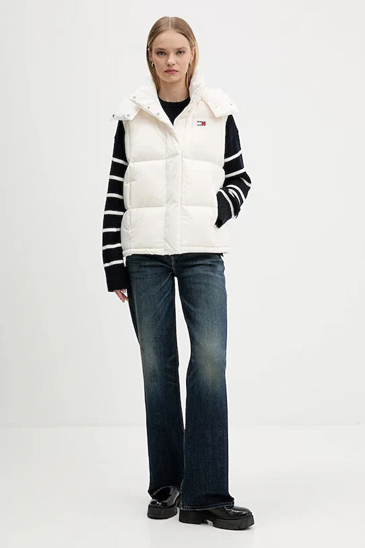 Tommy Hilfiger TJW Alaska Grid Kuş Tüyü Kadın Beyaz Yelek DW0DW21627YBH