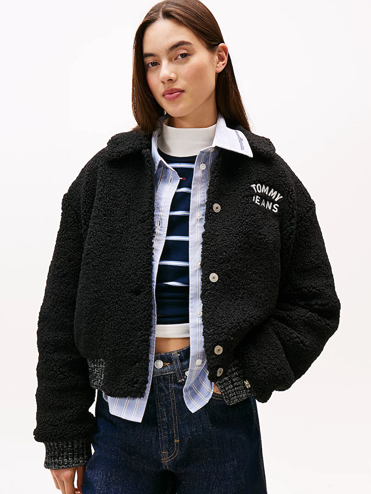 Tommy Hilfiger TJW Teddy Kolej Stili Bomber Kadın Siyah Ceket DW0DW21666BDS