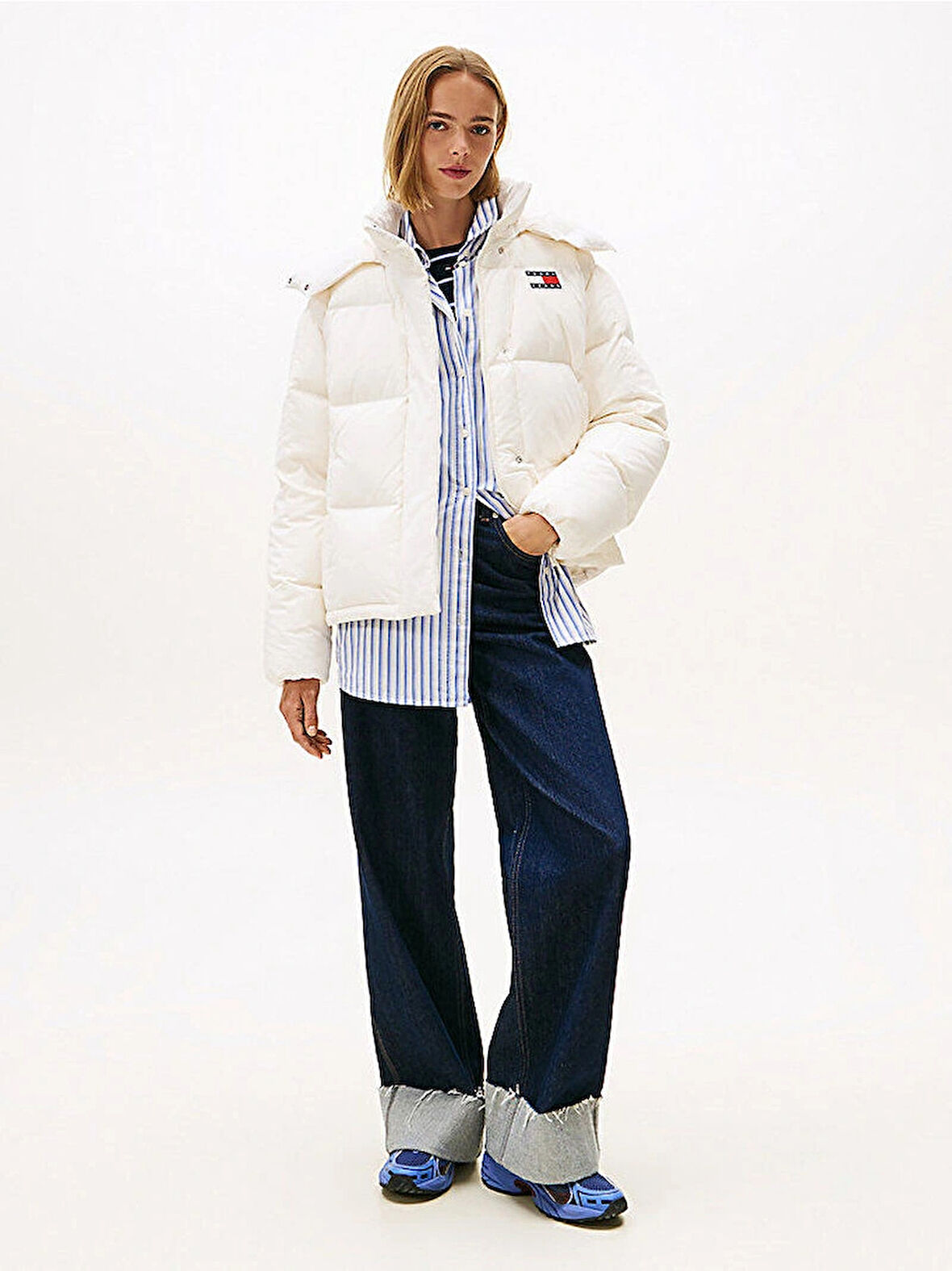 Tommy Hilfiger TJW Alaska Grid Kuş Tüyü Kadın Beyaz Ceket DW0DW21623YBH