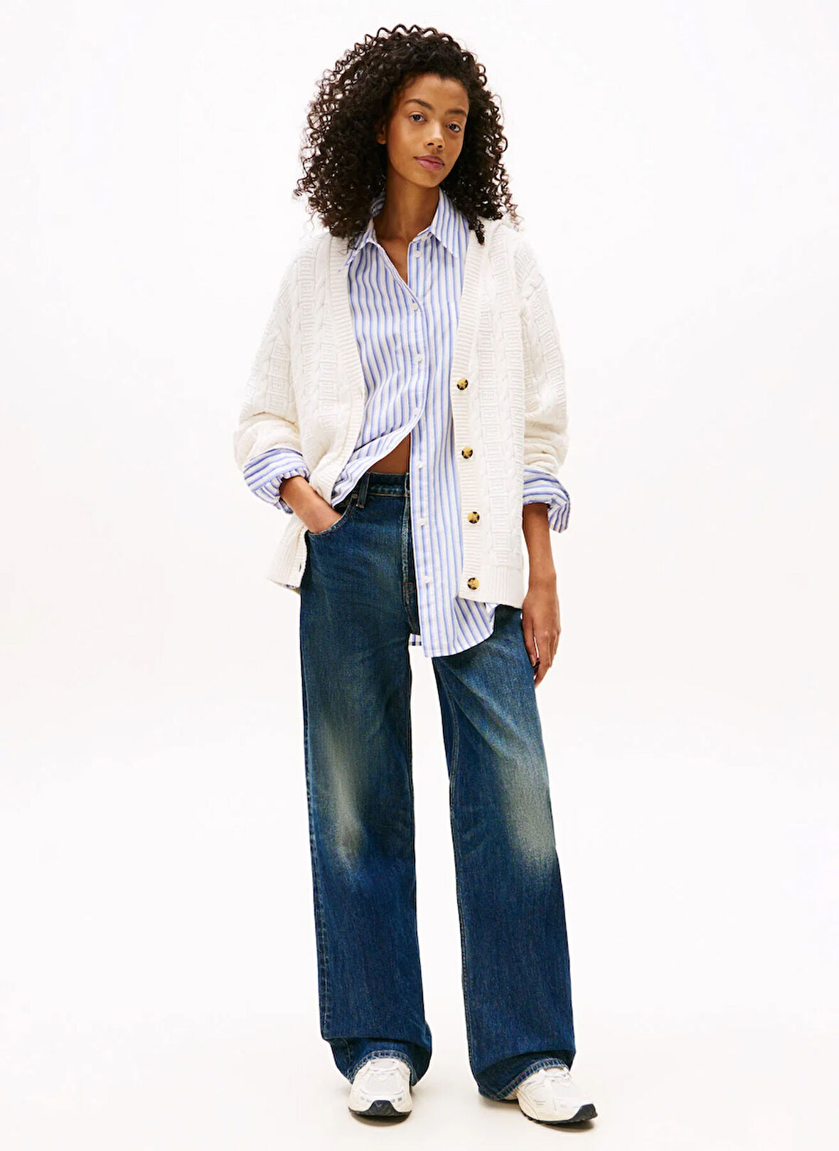 Beyaz Kadın V Standart Hırka DW0DW21681YBH