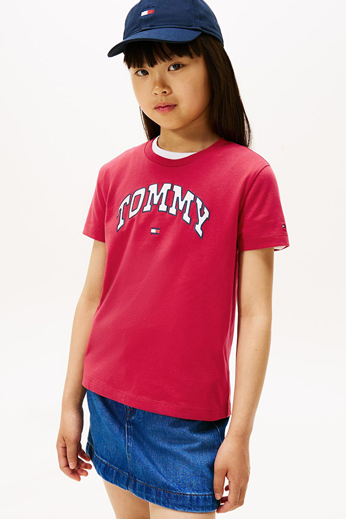 Kız Çocuk Saten Aplikeli Kolej Stili T-Shirt - Kırmızı | 12 Yaş