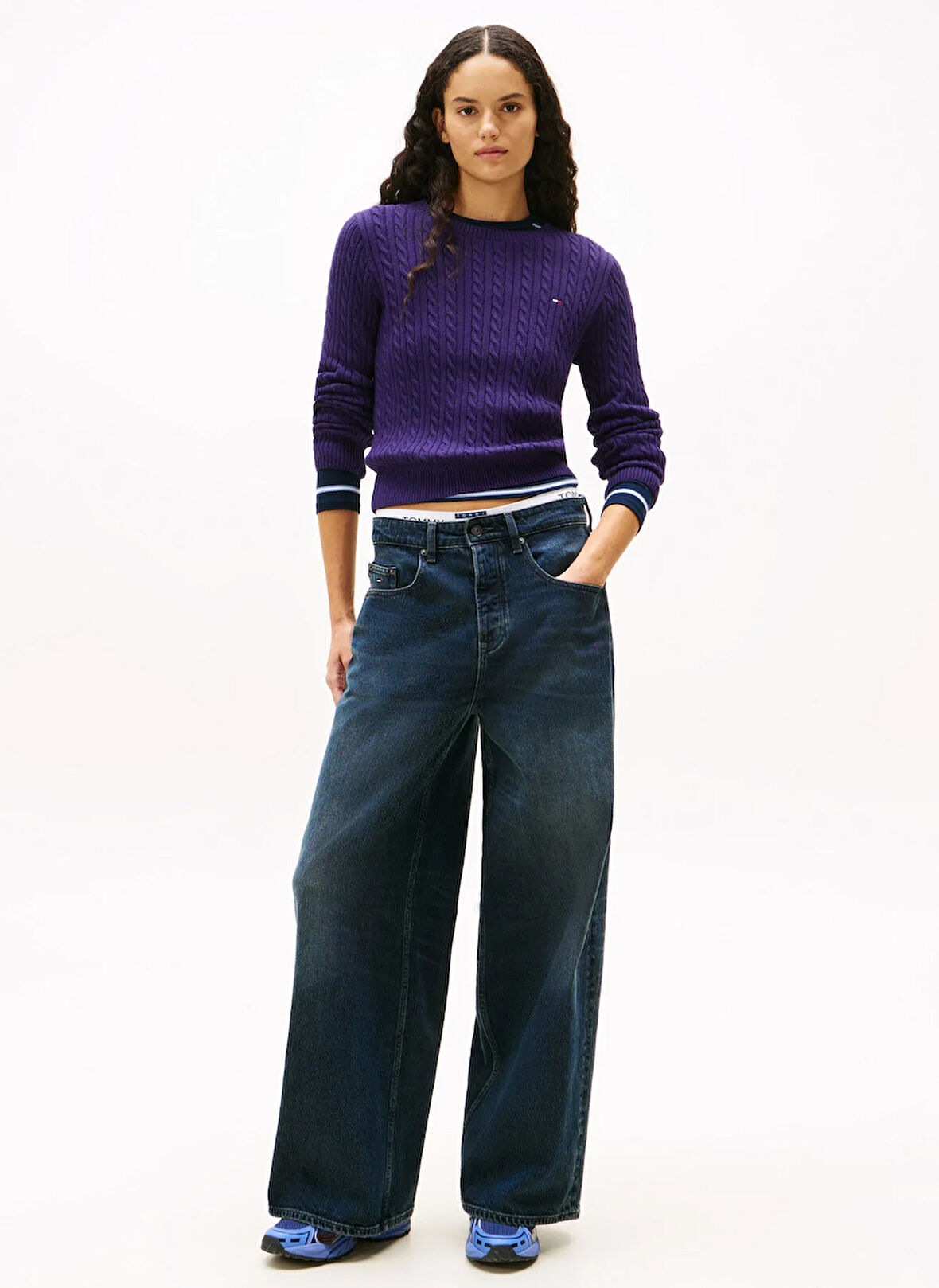 Tommy Jeans Yuvarlak Yaka Standart Nakışlı Mor Kazak Kadın DW0DW22165VLY