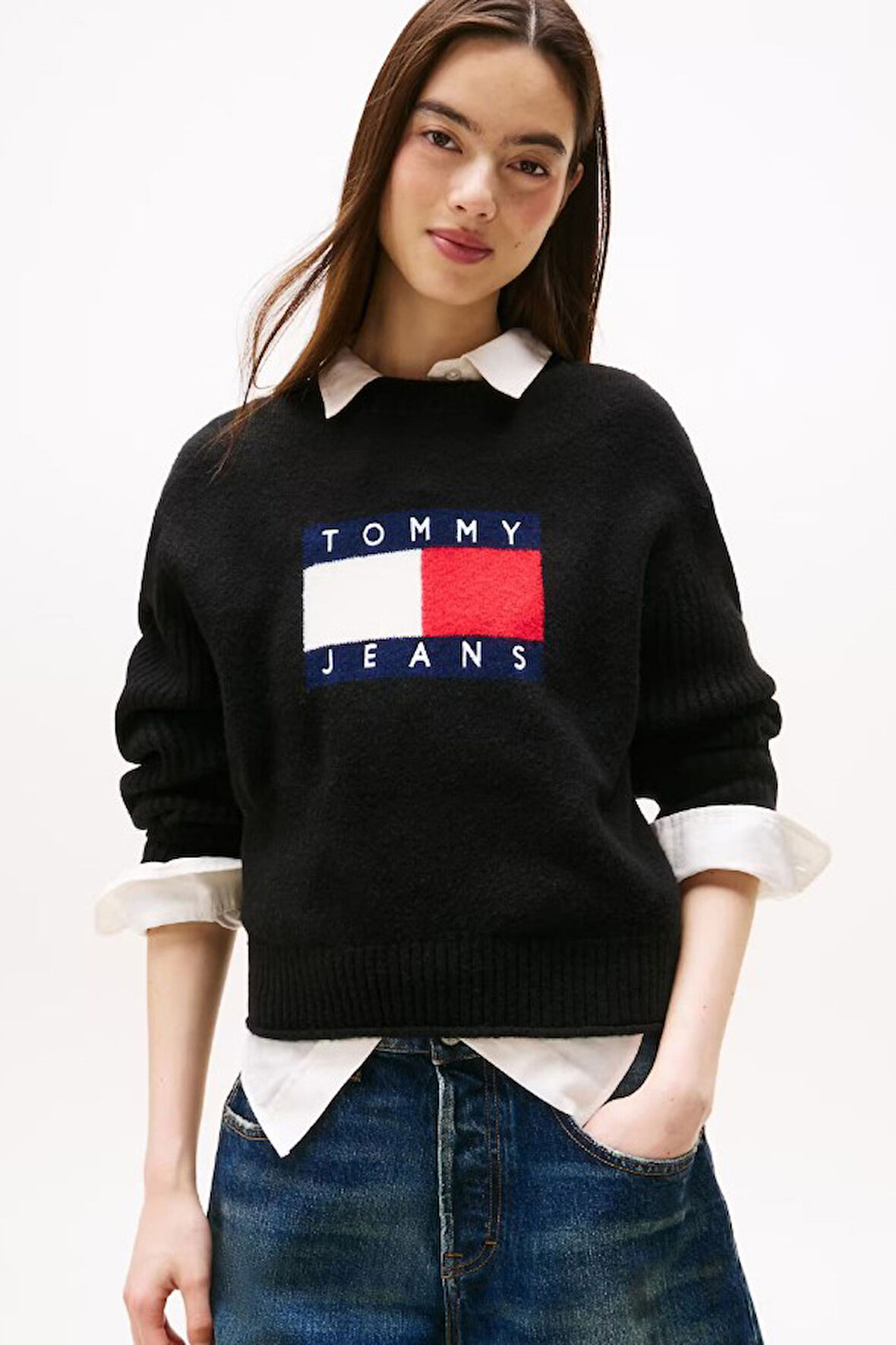 Kadın Regular Fit Grafik Logolu Triko Kazak - Siyah | XL