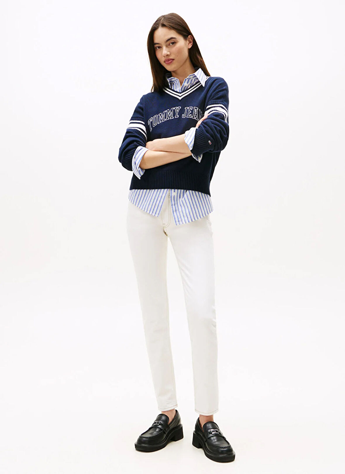 Tommy Jeans Yüksek Bel Dar Paça Slim Fit Beyaz Kadın Denim Pantolon DW0DW221631D0