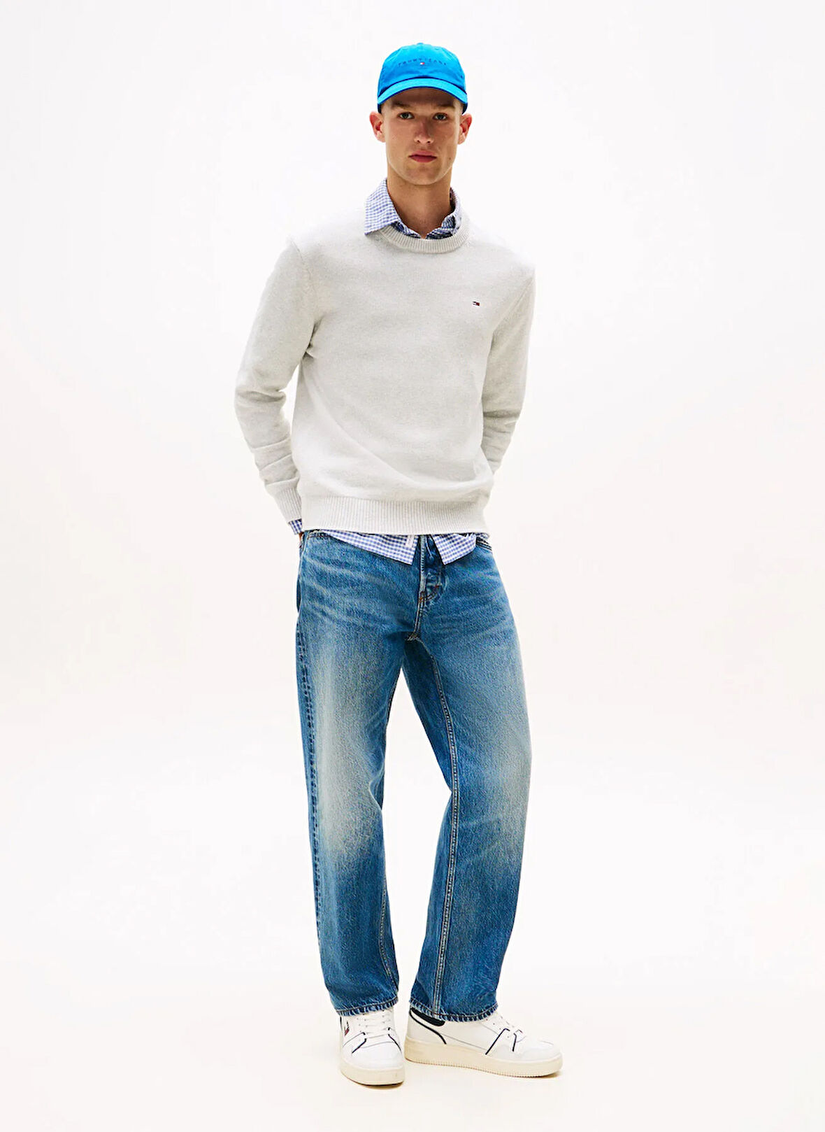 Tommy Jeans Bisiklet Yaka Düz Açık Gri Erkek Kazak DM0DM21787P09 TJM SLIM ESS SWEATER