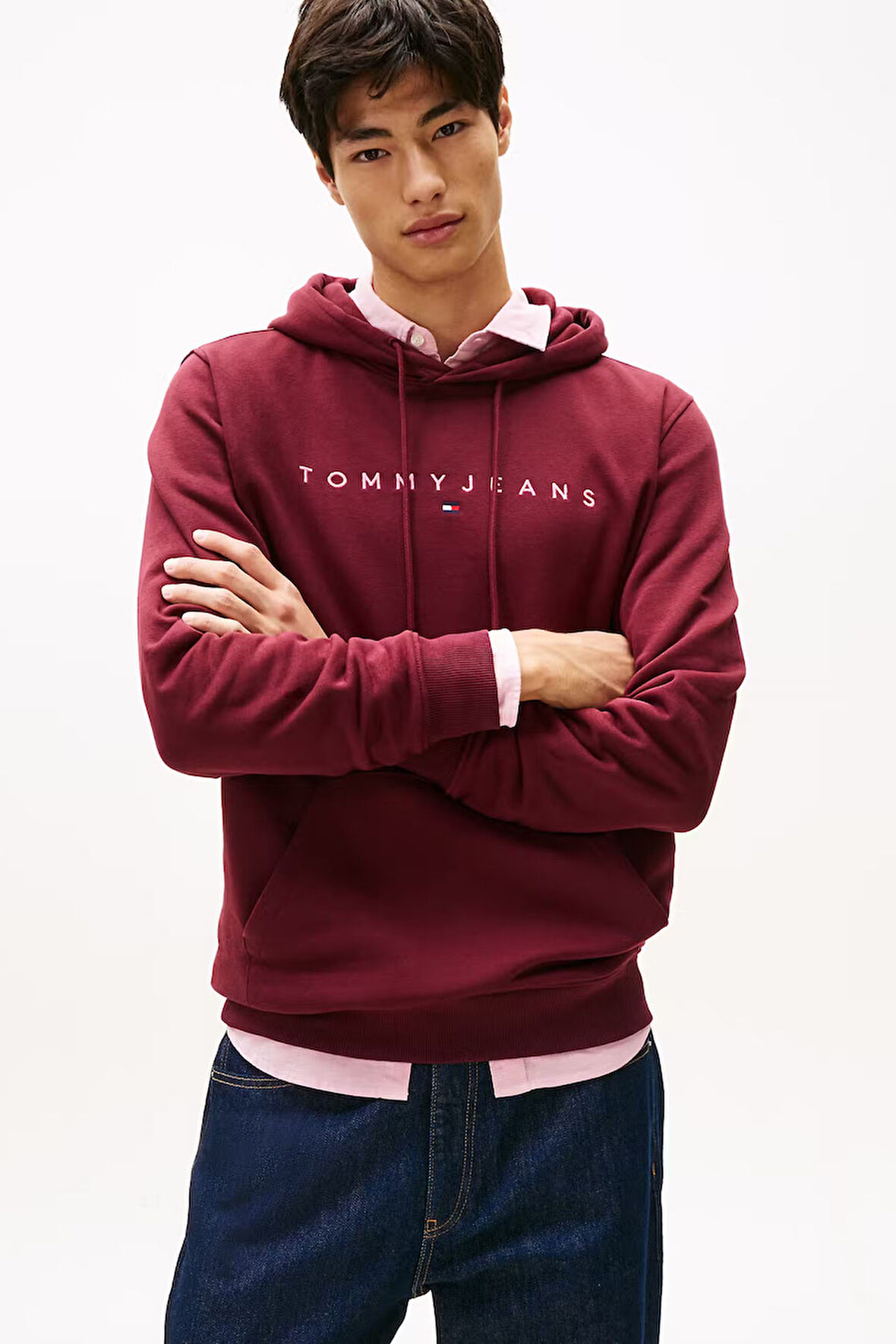 Erkek TJM Regular Linear Logo Kapüşonlu Sweatshirt -  Bordo | S
