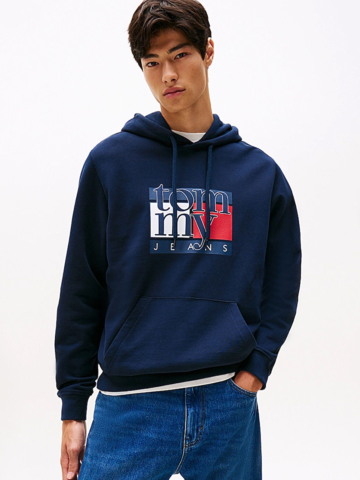 TOMMY HILFIGER Erkek Marka Logolu Kapüşonlu Şık Görünüşlü Lacivert Sweatshirt DM0DM22092 C1G