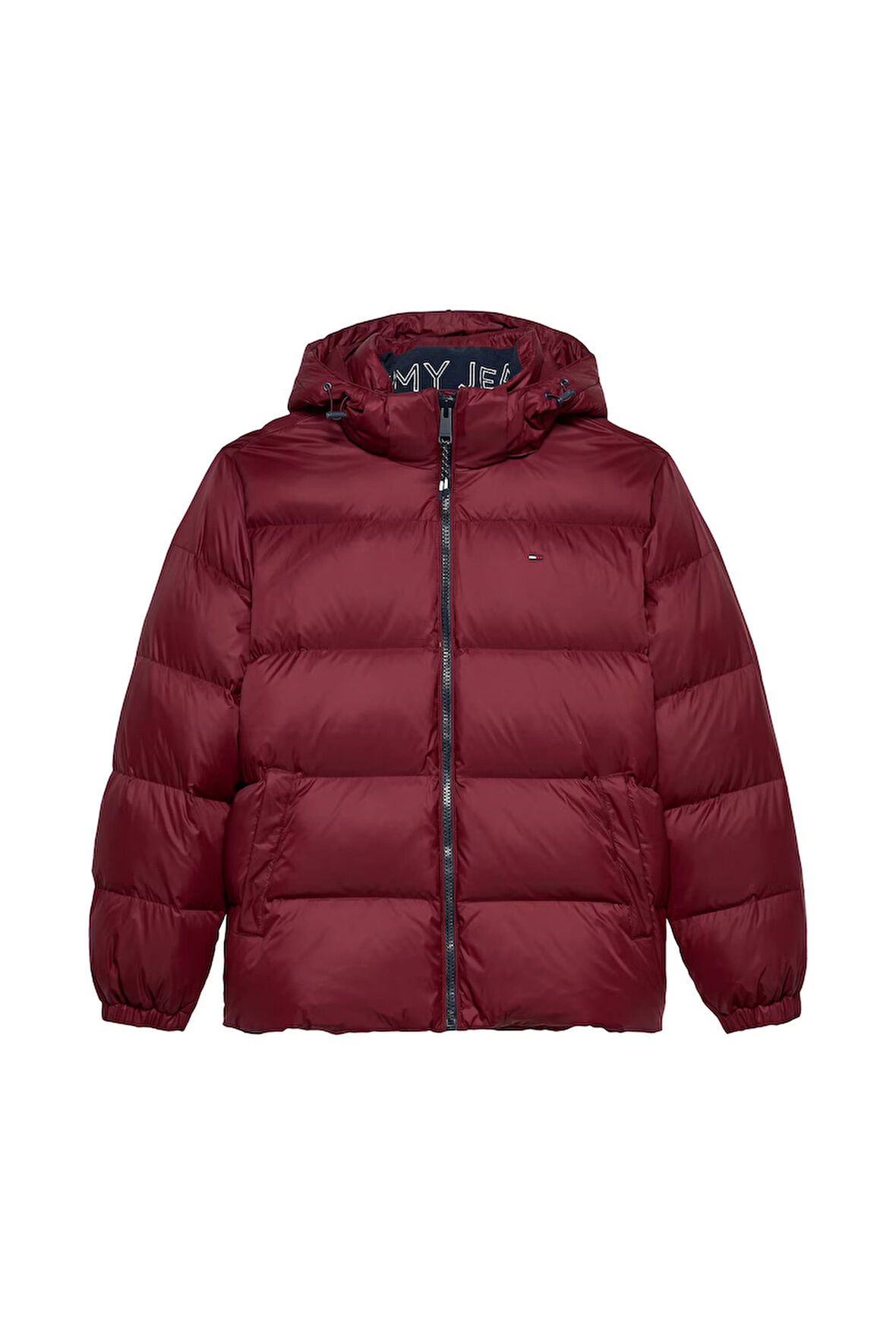 Erkek Kapüşonlu Kaz Tüyü Dolgulu Şişme Mont - Bordo | XS