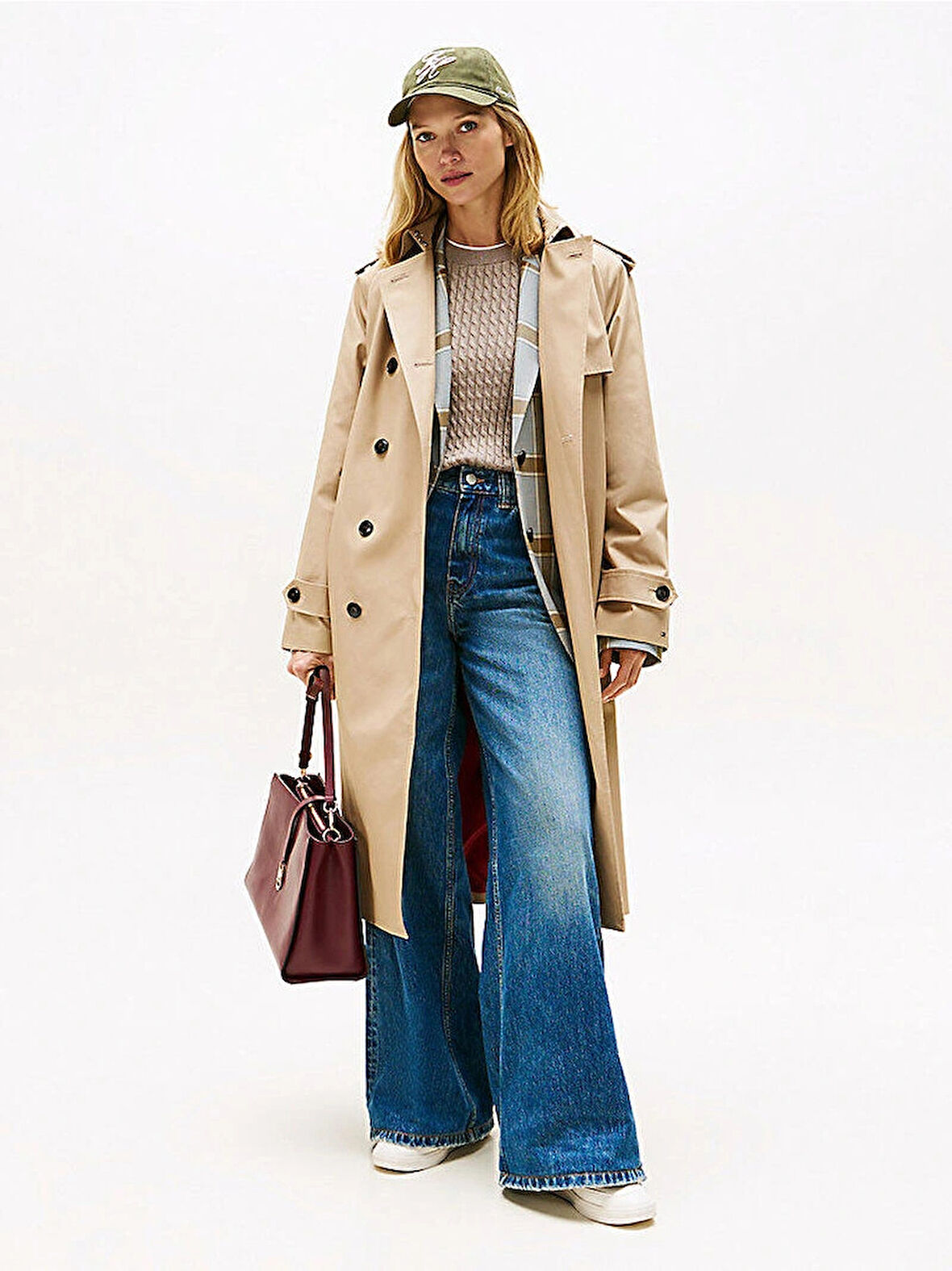 Tommy Hilfiger Pamuklu Normal Kesim Kruvaze Kadın Bej Mont WW0WW46529AEG