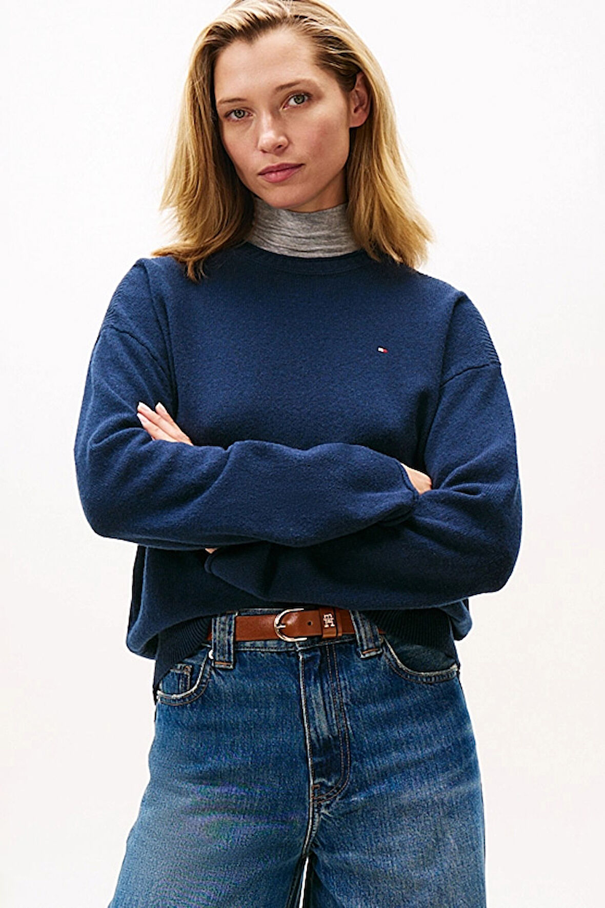 Kadın Soft Wool Relaxed Fit Düşük Omuz Kazak - Lacivert | XS