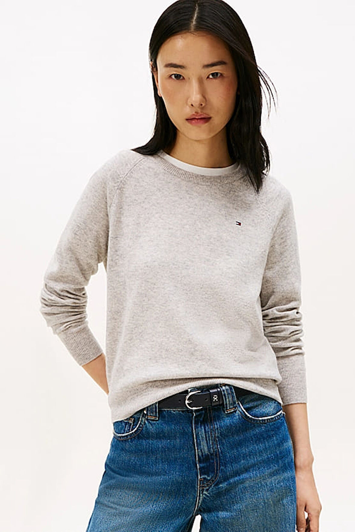 Kadın Wool Cash Regular Fit Reglan Kol Kaşmir Karışımlı Kazak - Gri Melanj | XS