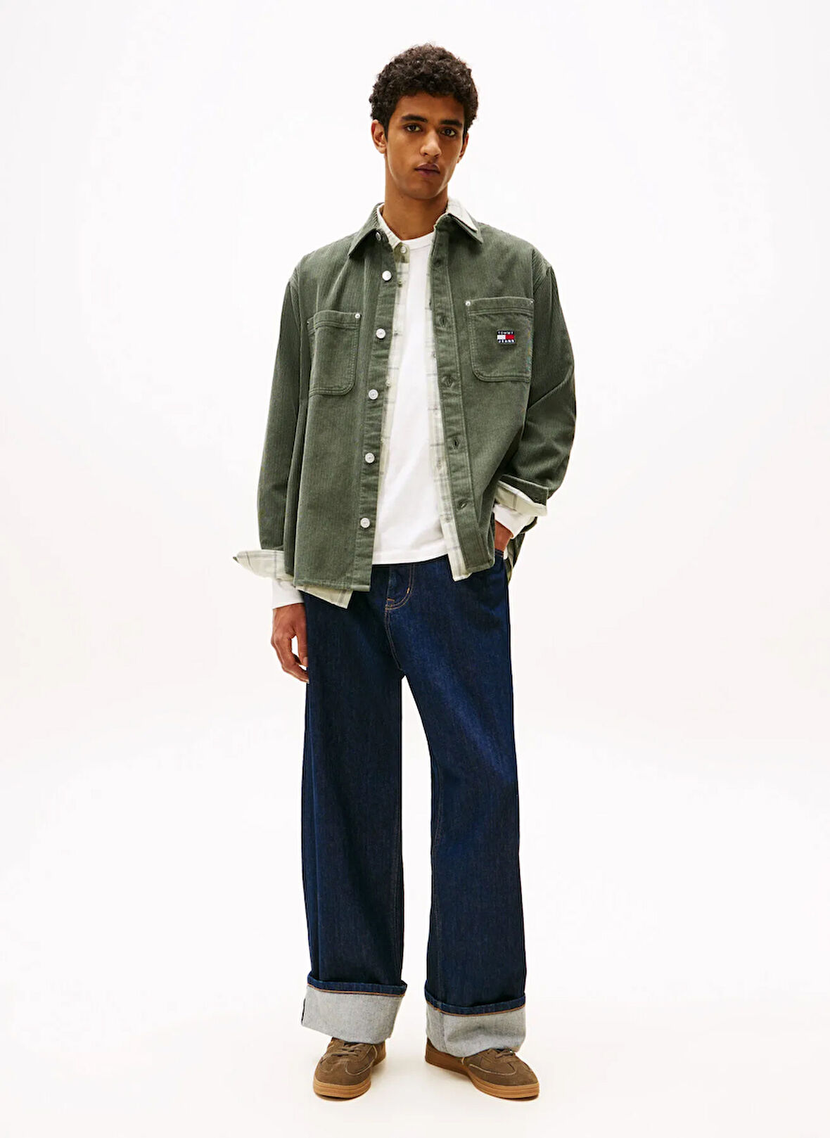 Tommy Jeans Oversized Haki Düz Erkek Gömlek DM0DM22016MRH TJM RLX WASHED CORD S