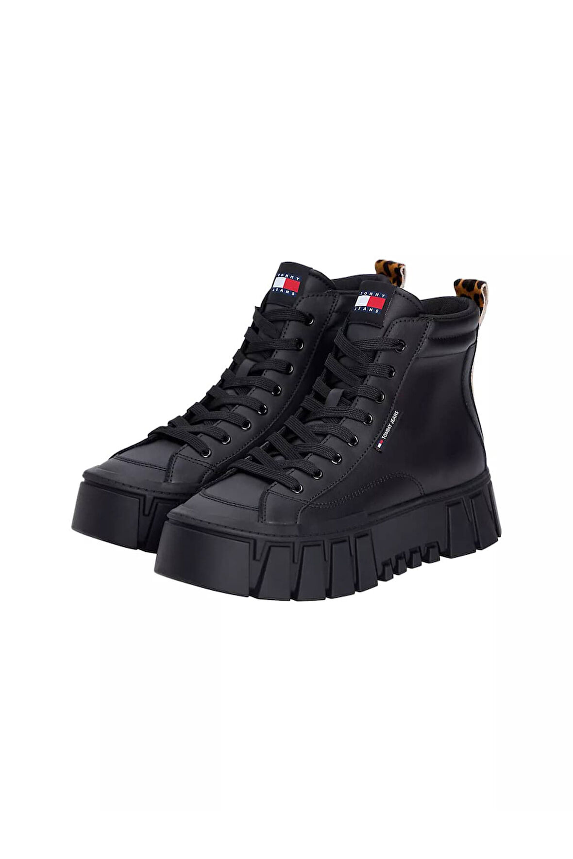 Kadın Leopar Detaylı Platform Tabanlı Bilekli Sneaker - Siyah | 37