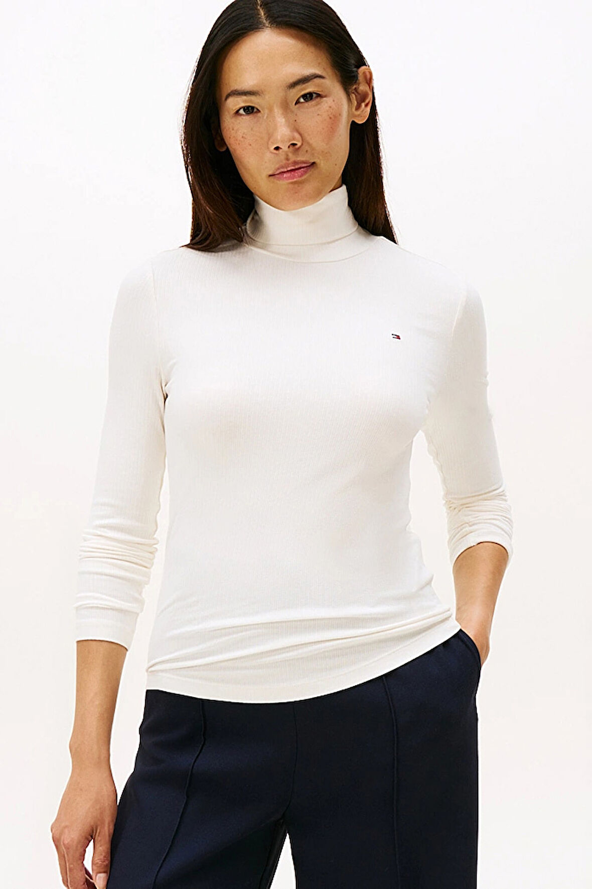 Kadın Dar Kesim Fitilli Balıkçı Yaka Bluz - Krem | XS