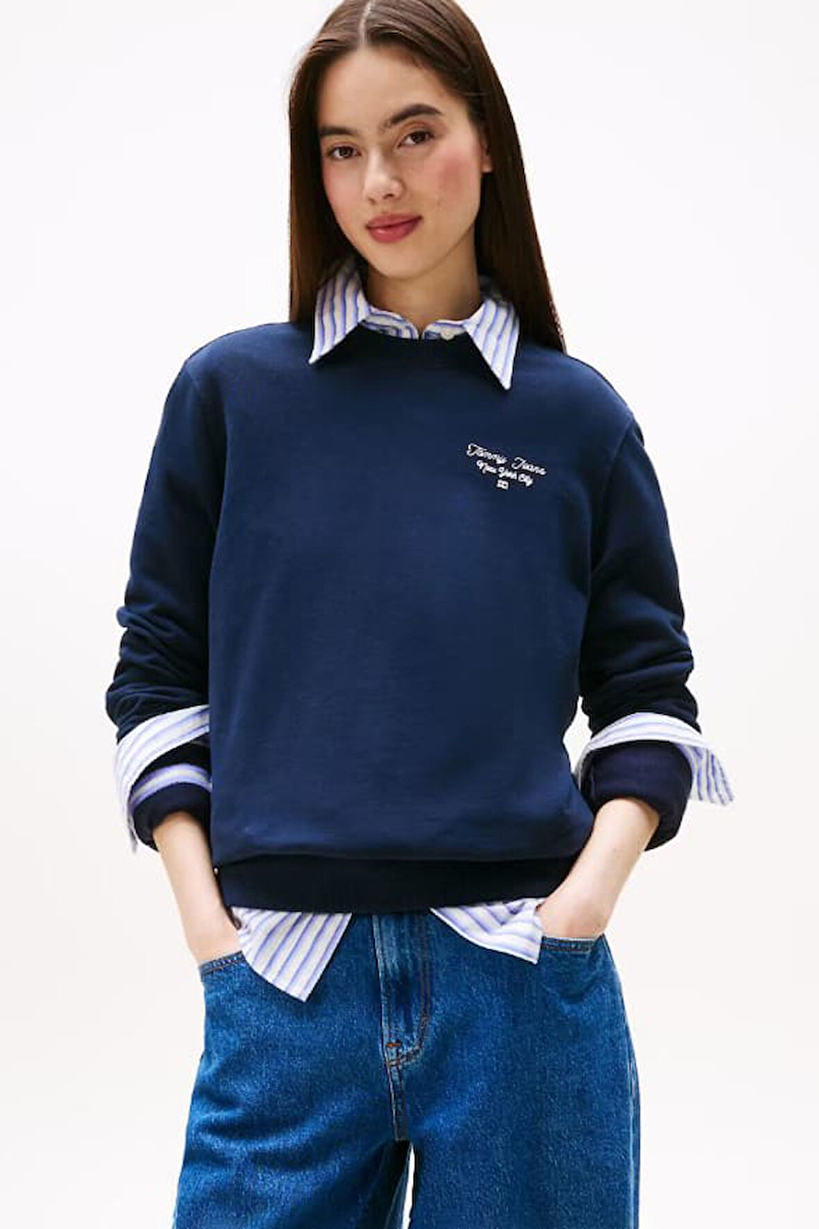 Kadın Regular Fit Nakış Logolu Sweatshirt - Lacivert | S