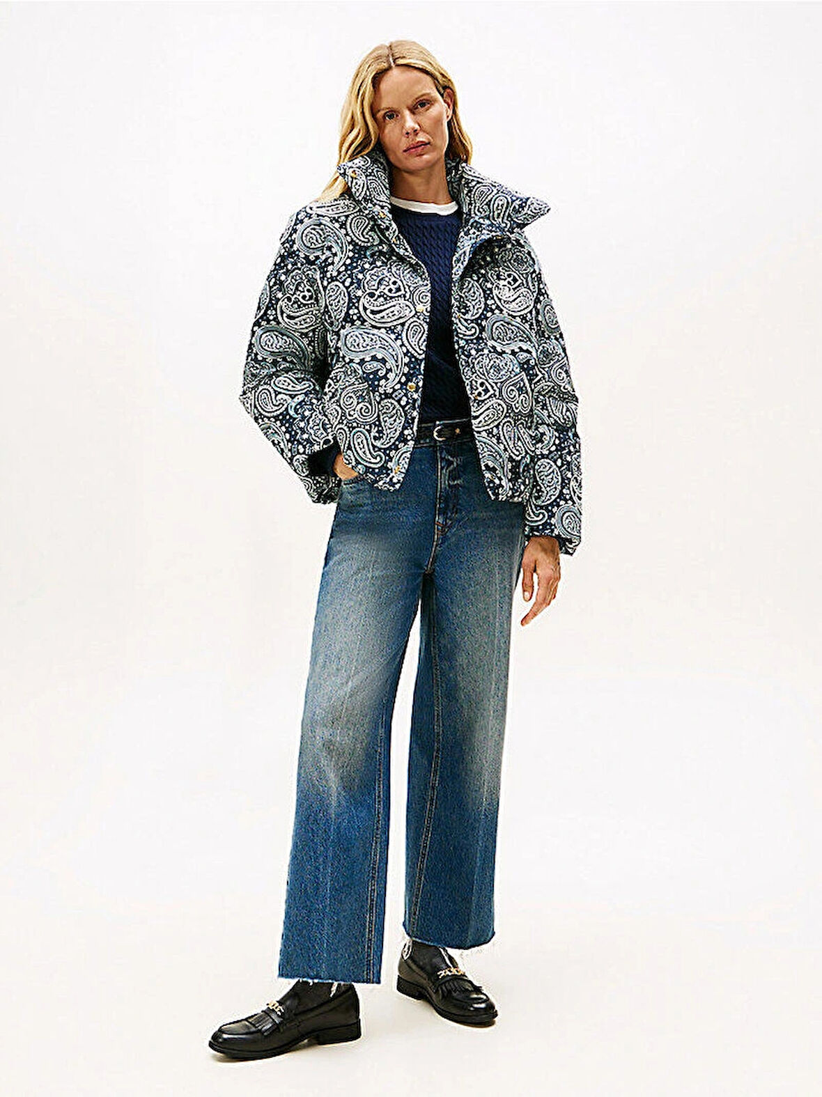 Tommy Hilfiger Tamamı Baskılı Kuş Tüyü Normal Kesim Kadın Mavi Ceket WW0WW474470ZV