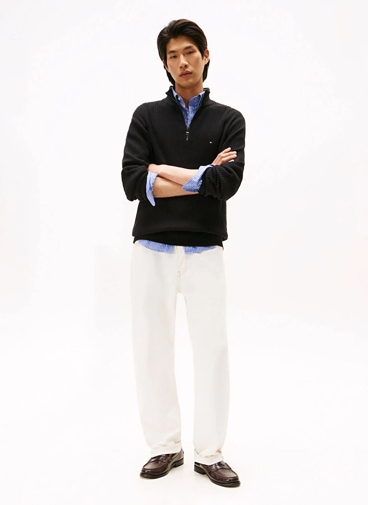 Tommy Hilfiger Bisiklet Yaka Normal Siyah Erkek Kazak MW0MW40448BDS_PIMA CTN CASH STRUCTU