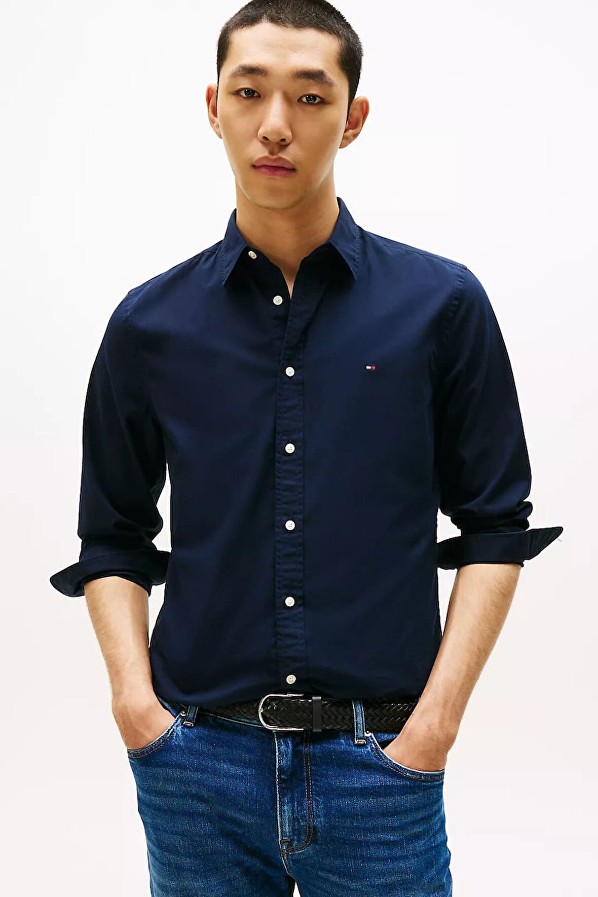 Erkek Slim Fit Flex Poplin Kent Collar Gömlek - Lacivert | M
