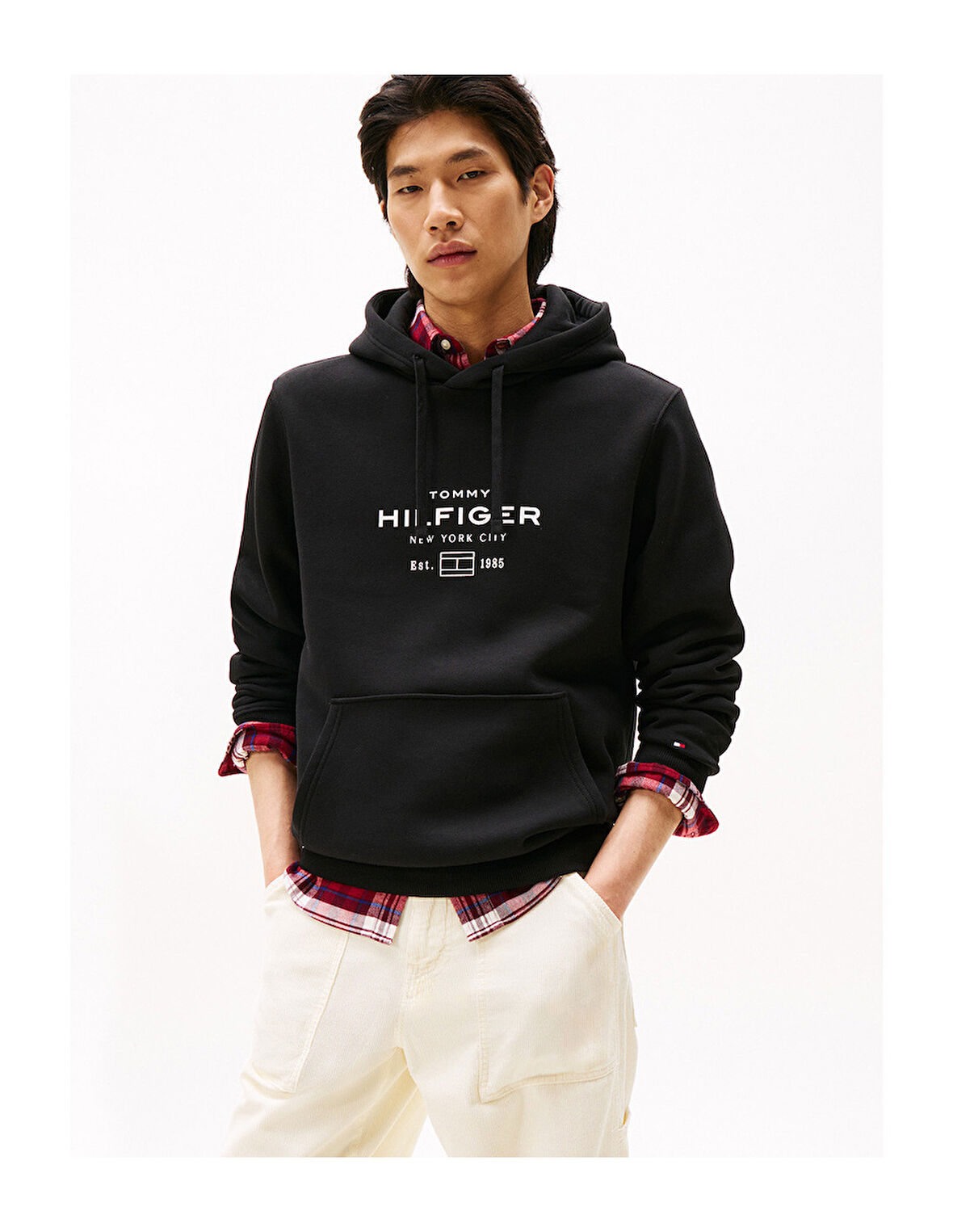 TOMMY HILFIGER Erkek Marka Logolu Kapüşonlu  Organik Pamuklu Kanguru Ceplli Günlük Kullanıma Uygun Siyah Sweatshirt MW0MW40864 BDS