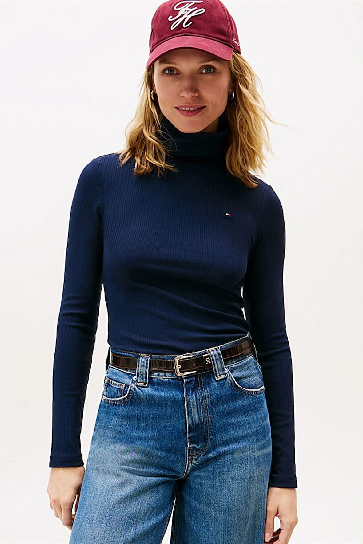 Kadın Dar Kesim Fitilli Balıkçı Yaka Kazak - Lacivert | XS