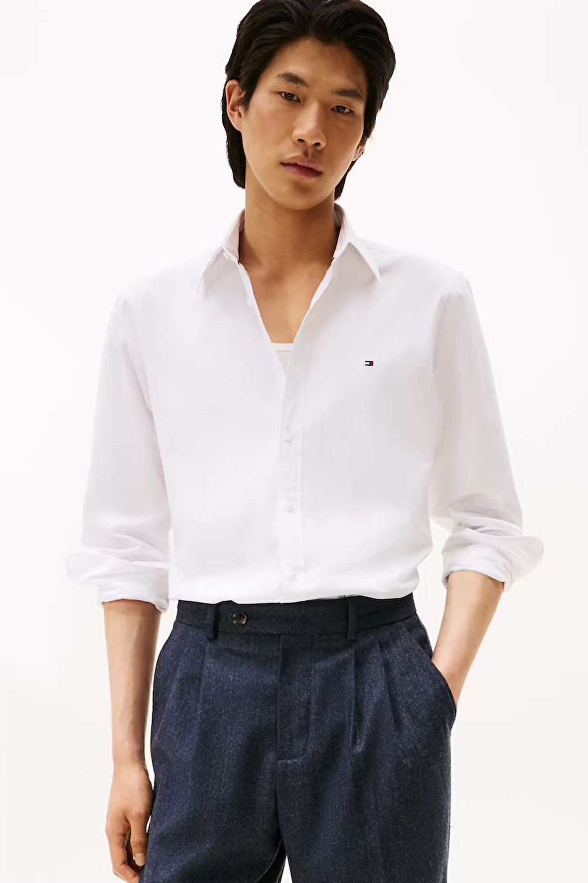 Erkek Poplin Slim Fit Düğmeli Yaka Gömlek - Beyaz | 44