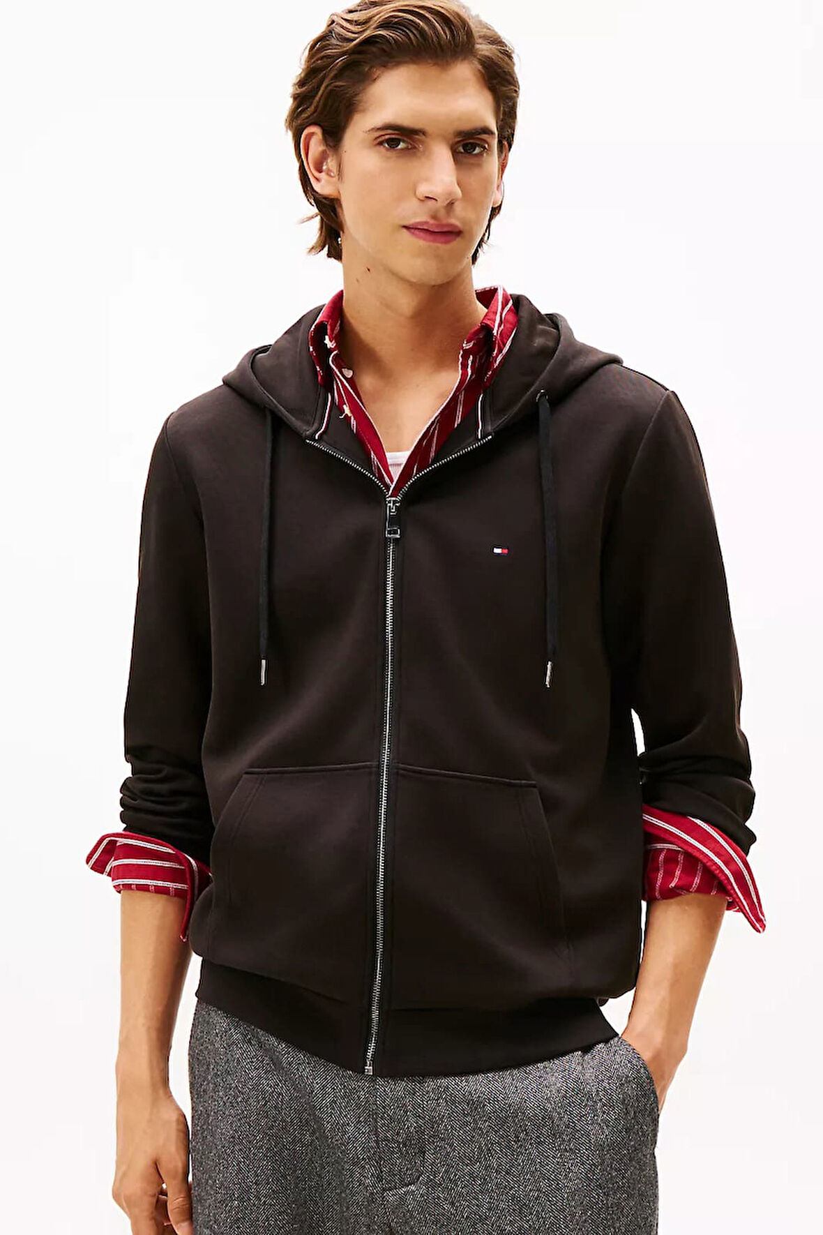 Erkek Regular Fit Kapüşonlu Kanguru Cepli Fermuarlı Sweatshirt - Siyah | L