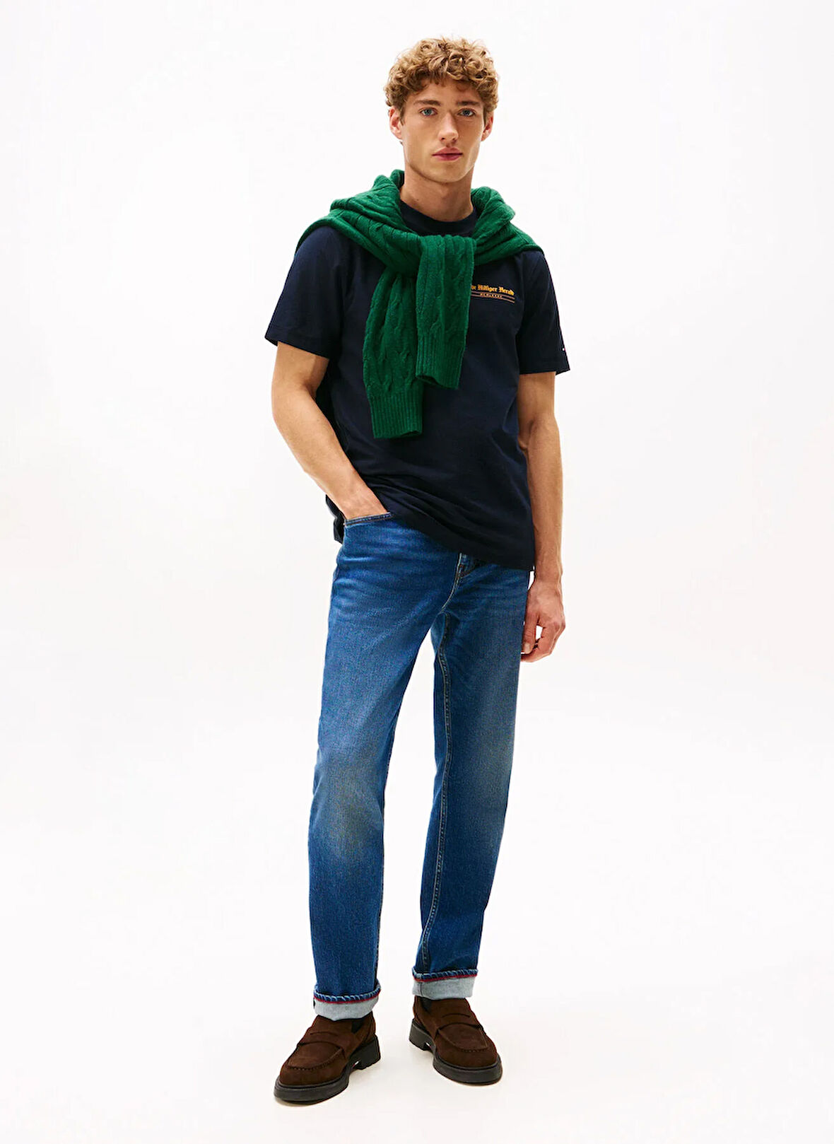 Tommy Hilfiger Bisiklet Yaka Mavi Erkek T-Shirt MW0MW40008DW5_HILFIGER HERALD BACK