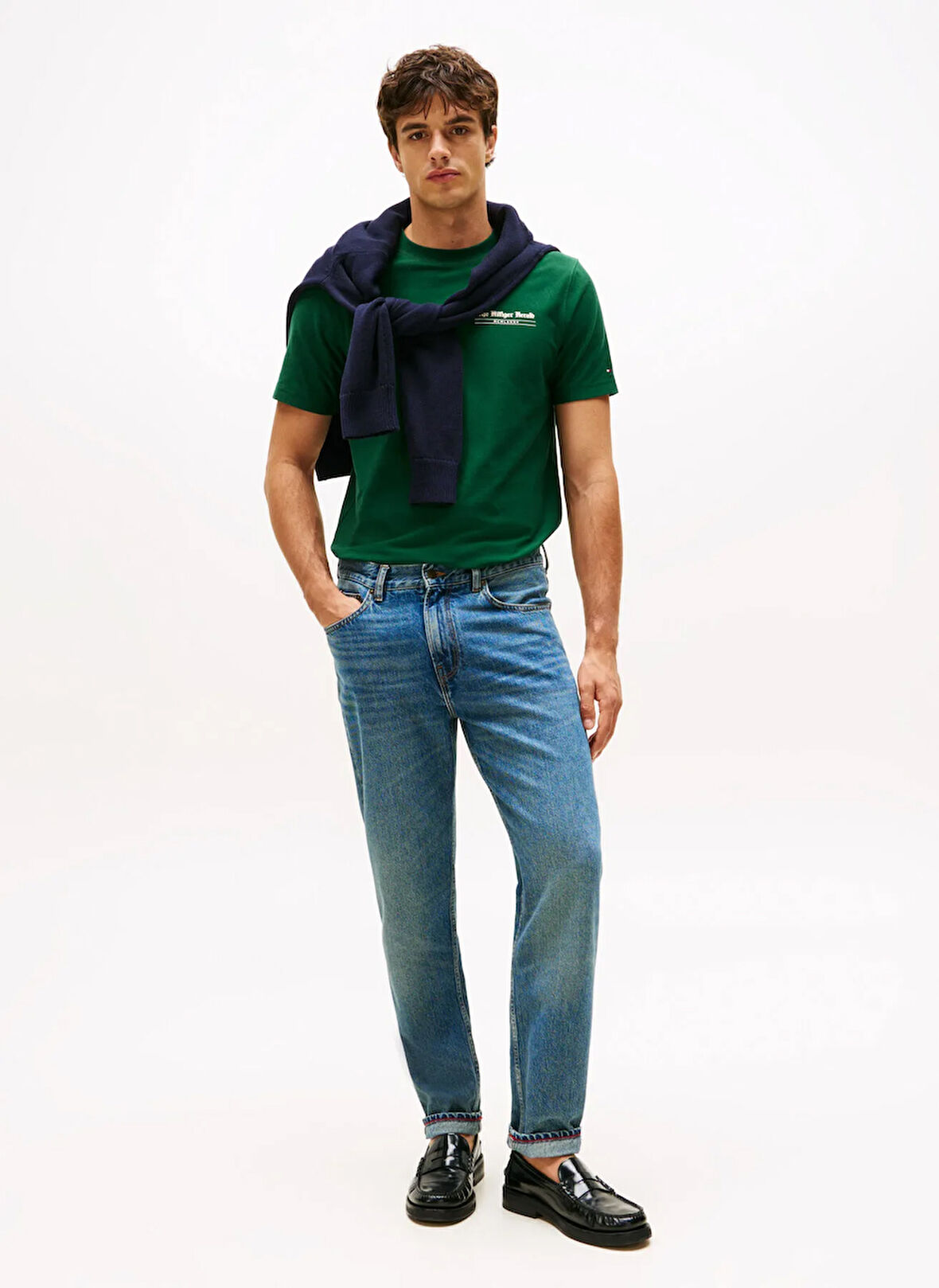 Tommy Hilfiger Bisiklet Yaka Yeşil Erkek T-Shirt MW0MW40008L6K_HILFIGER HERALD BACK