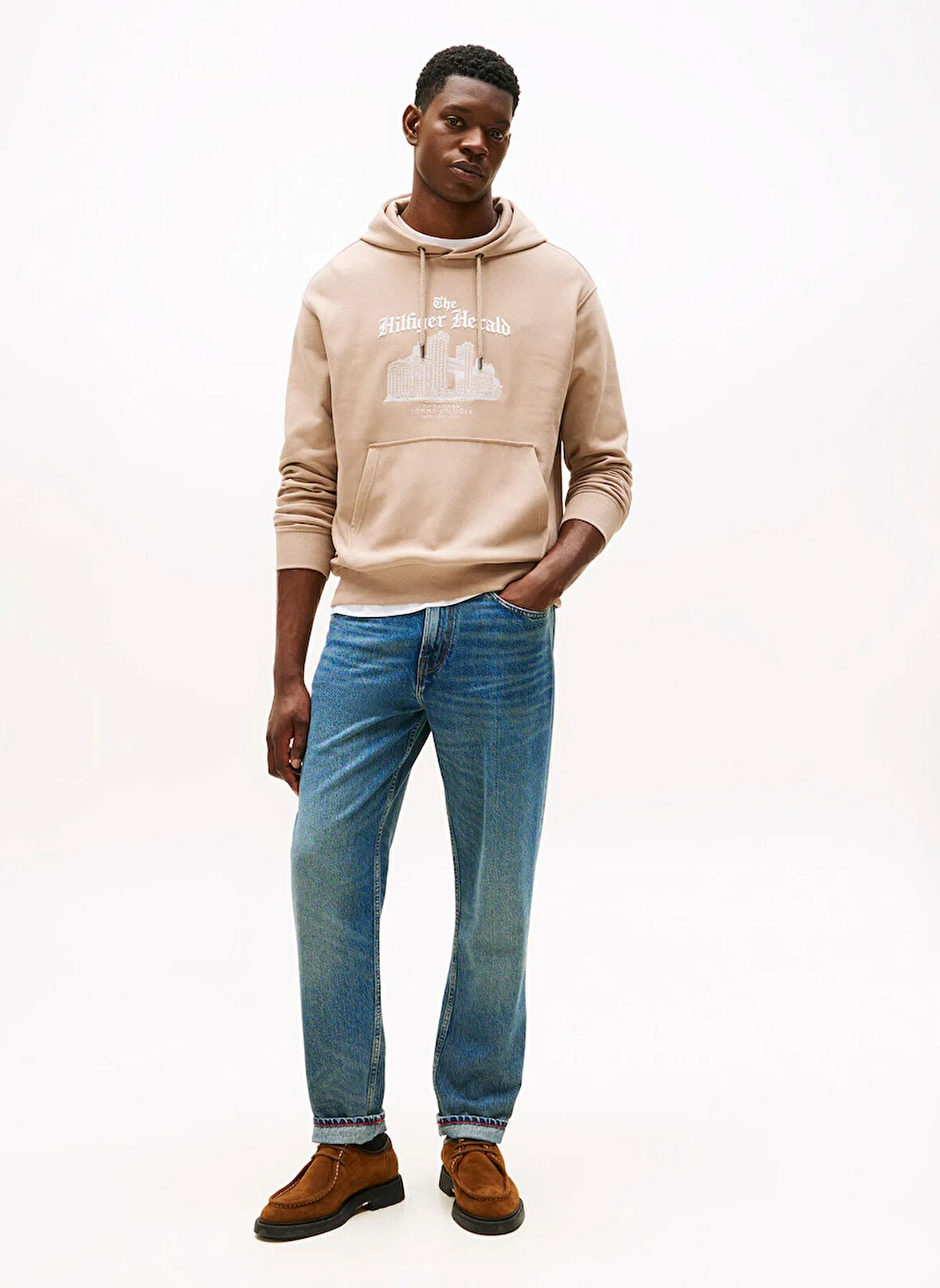 Tommy Hilfiger Kapüşon Yaka Bej Erkek Sweatshırt MW0MW40066AFE_HERALD SKYLINE HOODY