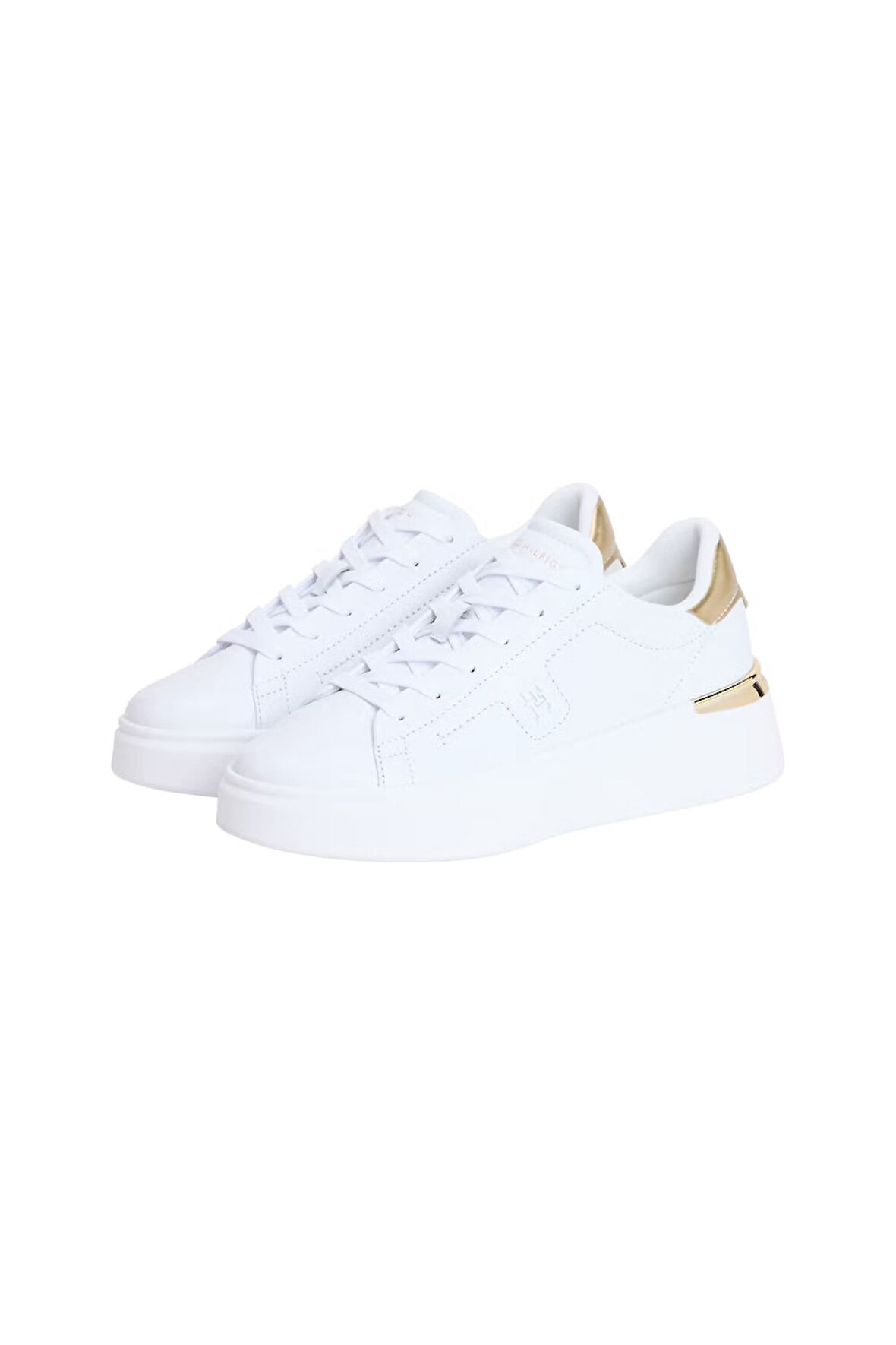 Kadın Metalik Detaylı Platform Tabanlı Sneaker - Beyaz/Gold | 36