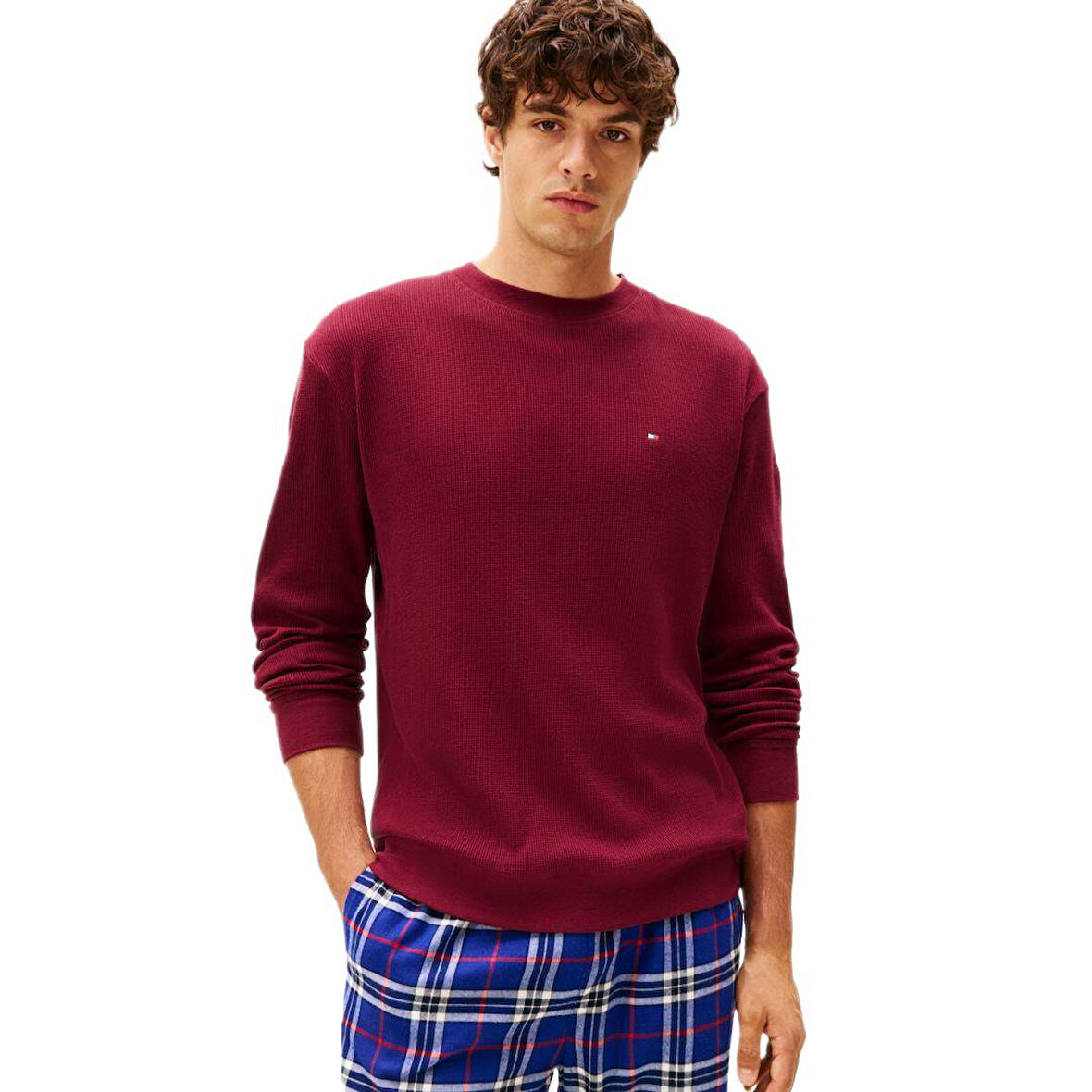 Tommy Hilfiger Erkek Mor Uzun Kollu Waffle Sweatshirt UM0UM03620