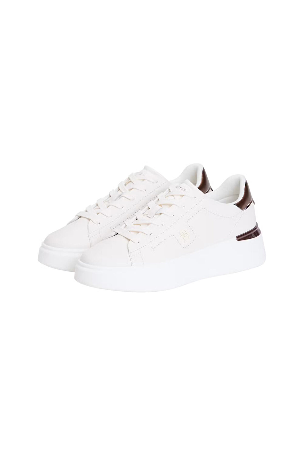 Kadın Metalik Detaylı Platform Tabanlı Sneaker - Beyaz/Bronz | 40