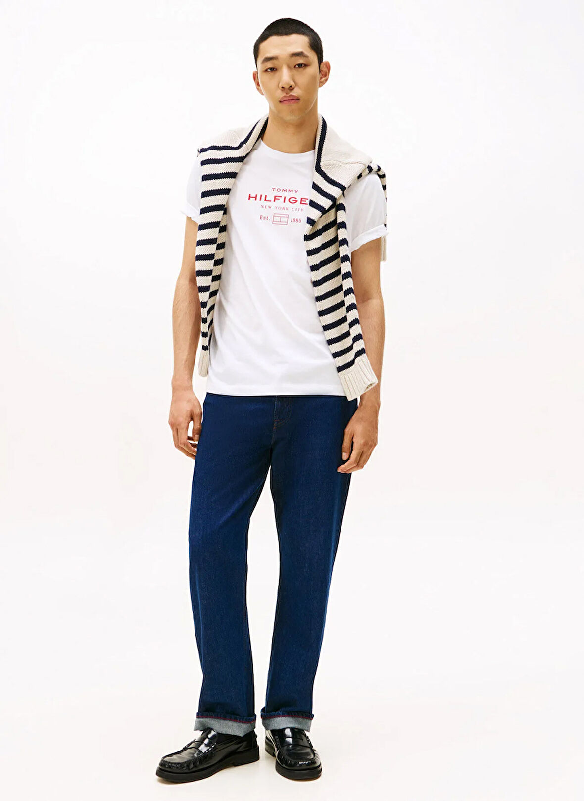 Tommy Hilfiger Bisiklet Yaka Beyaz Erkek T-Shirt MW0MW40002YBR_HILFIGER STACK GRAPHI