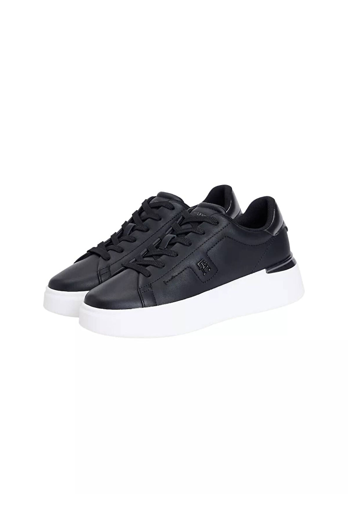 Kadın Metalik Detaylı Platform Tabanlı Kort Sneaker - Siyah | 37