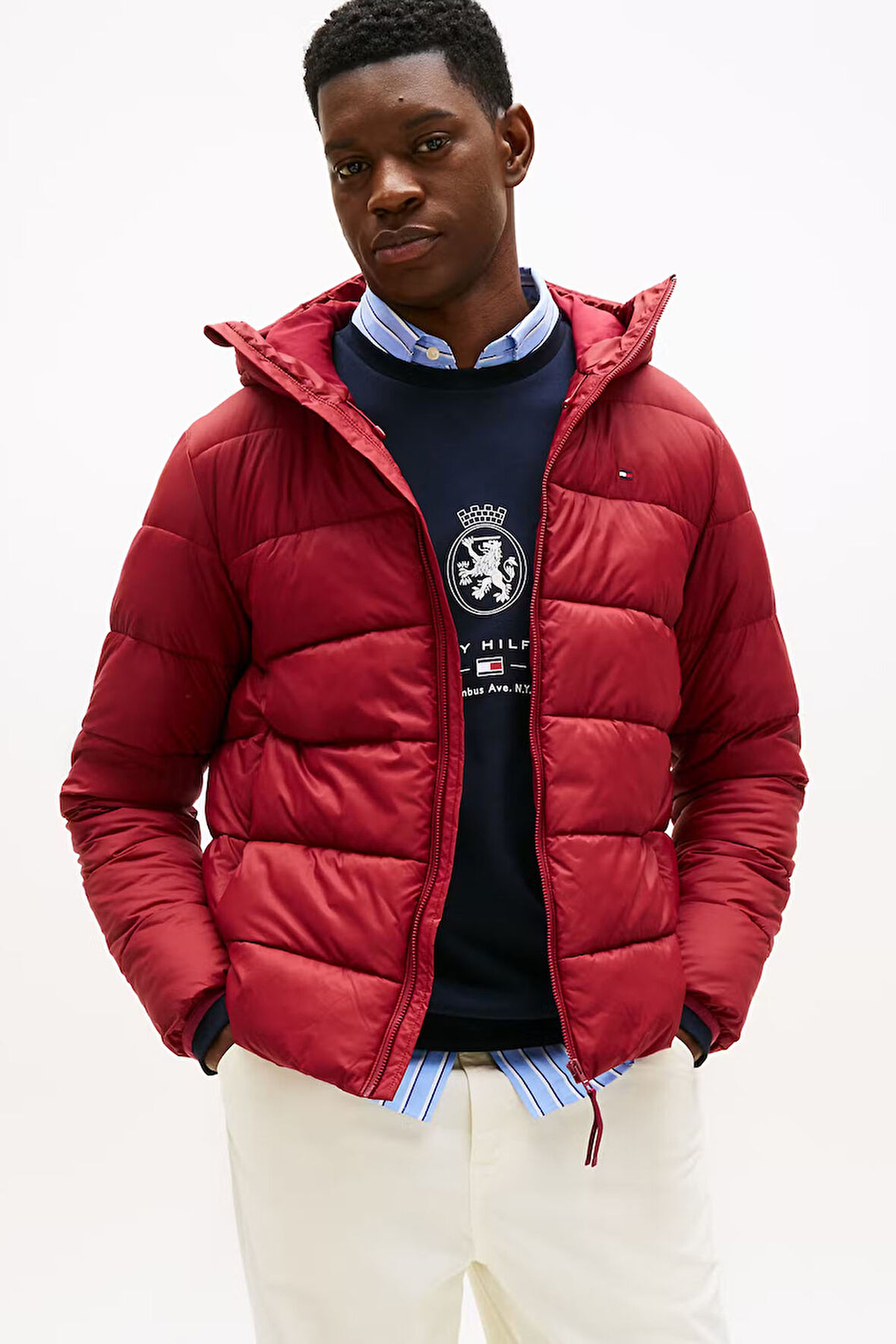 Erkek Orta Kalınlık Kapüşonlu Mont - Kırmızı | M