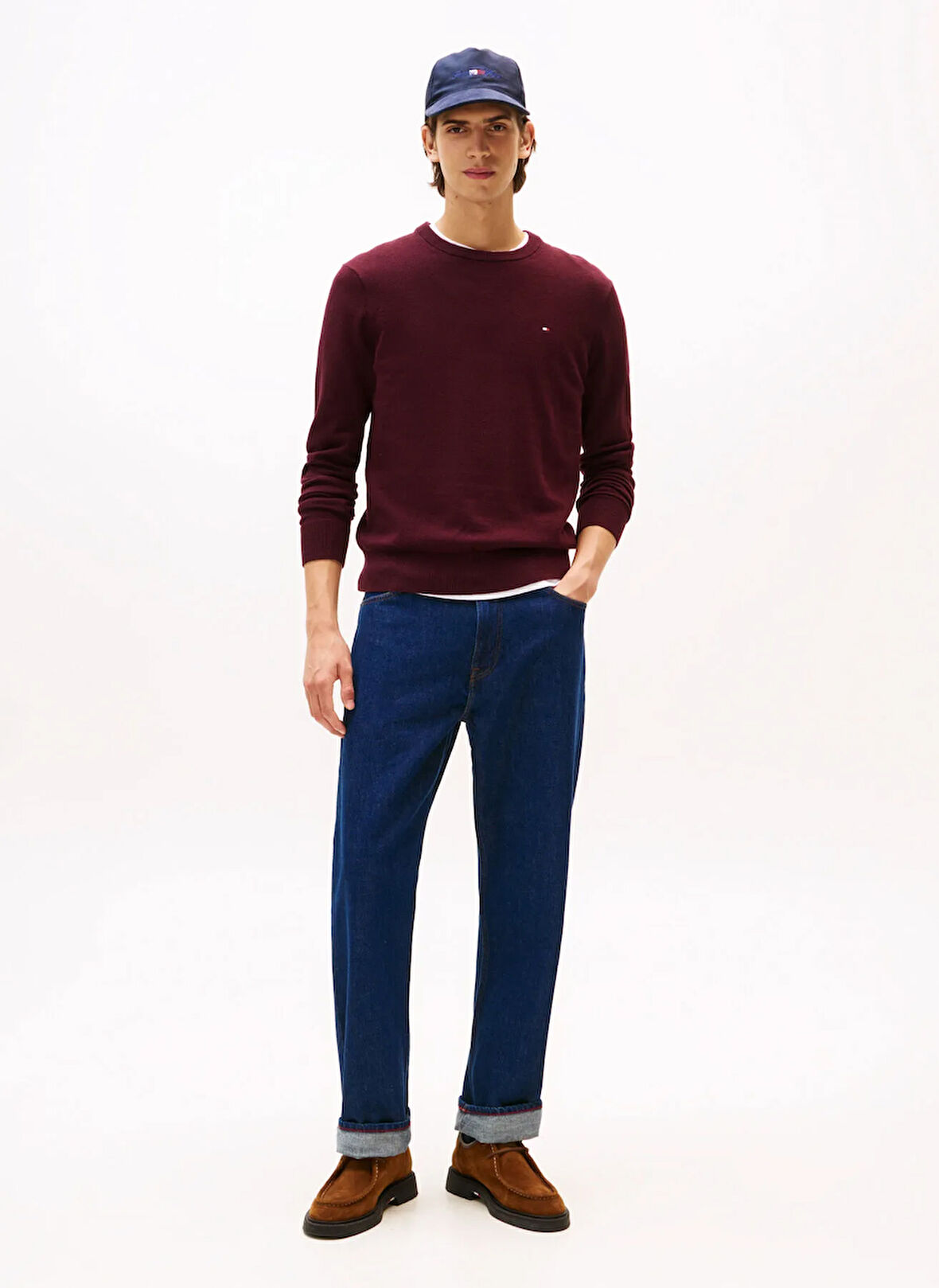 Tommy Hilfiger Bisiklet Yaka Normal Kırmızı Erkek Kazak MW0MW28046XIH_PIMA ORG CTN CASHMERE