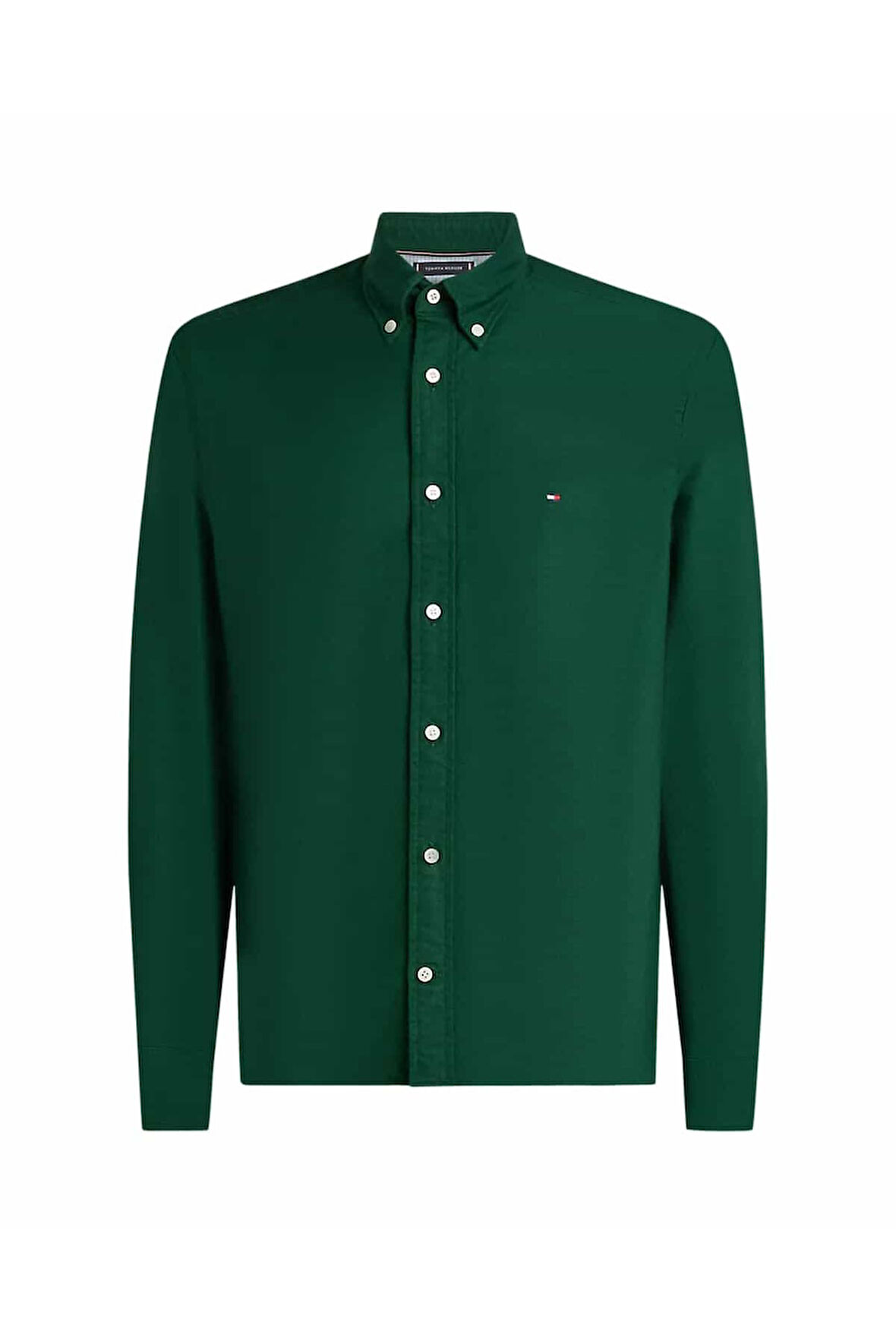 Erkek Regular Fit Düğmeli Yaka Oxford Gömlek - Koyu Yeşil | XL