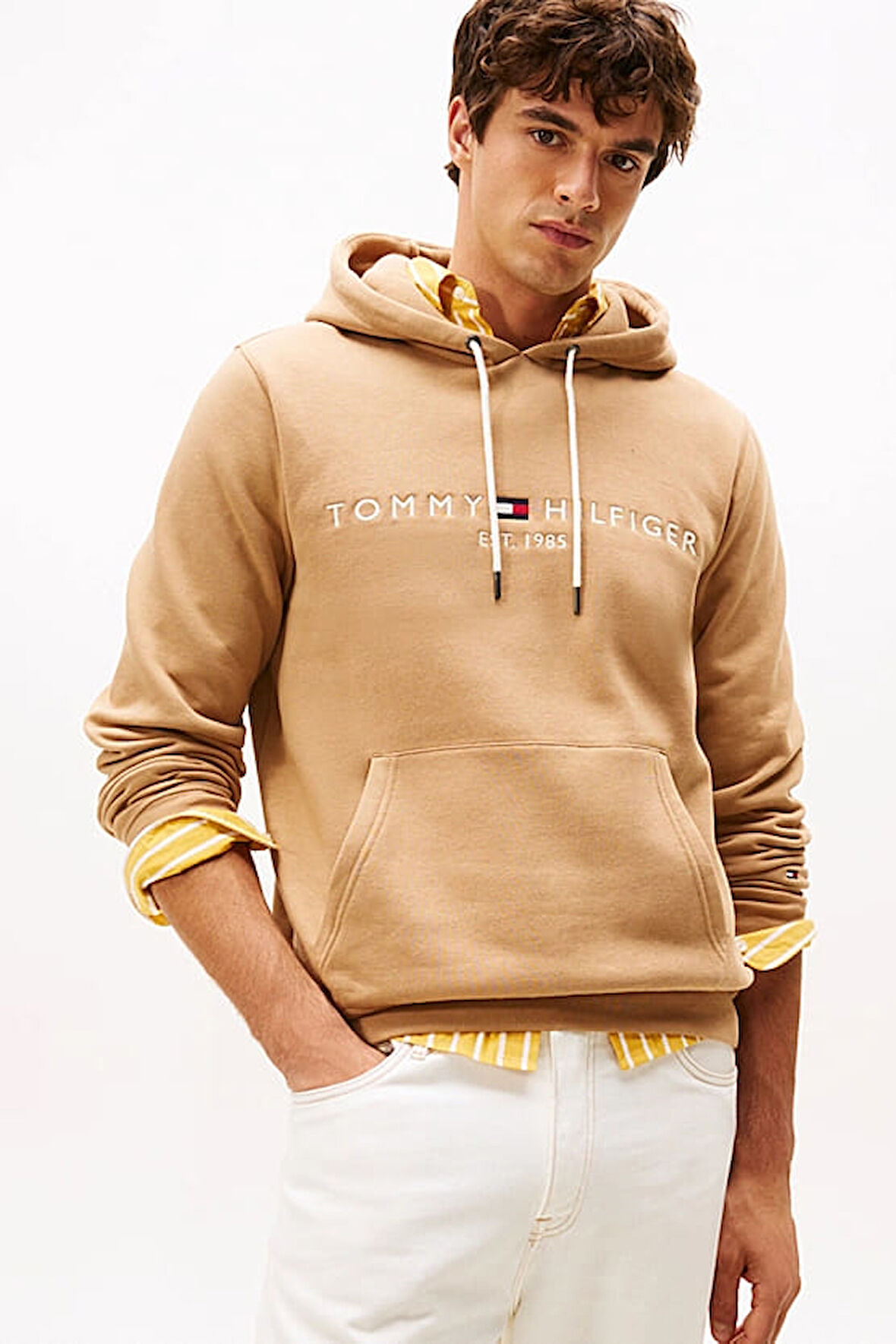 Erkek Regular Fit Kapüşonlu Logolu Sweatshirt - Açık Camel | M
