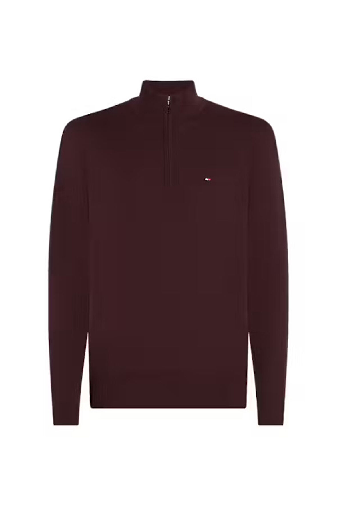 Erkek Yarım Fermuarlı Pamuklu Triko Kazak - Bordo | L