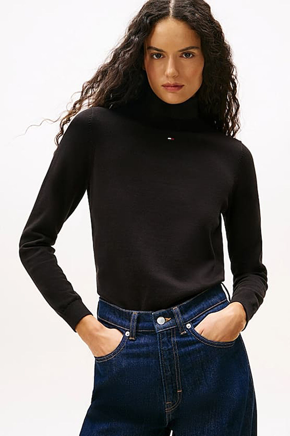 Kadın Essential Slim Fit Balıkçı Yaka Kazak - Siyah | XS