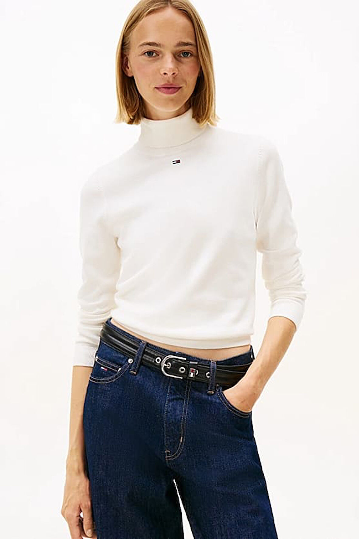 Kadın Essential Slim Fit Balıkçı Yaka Kazak - Kırık Beyaz | S