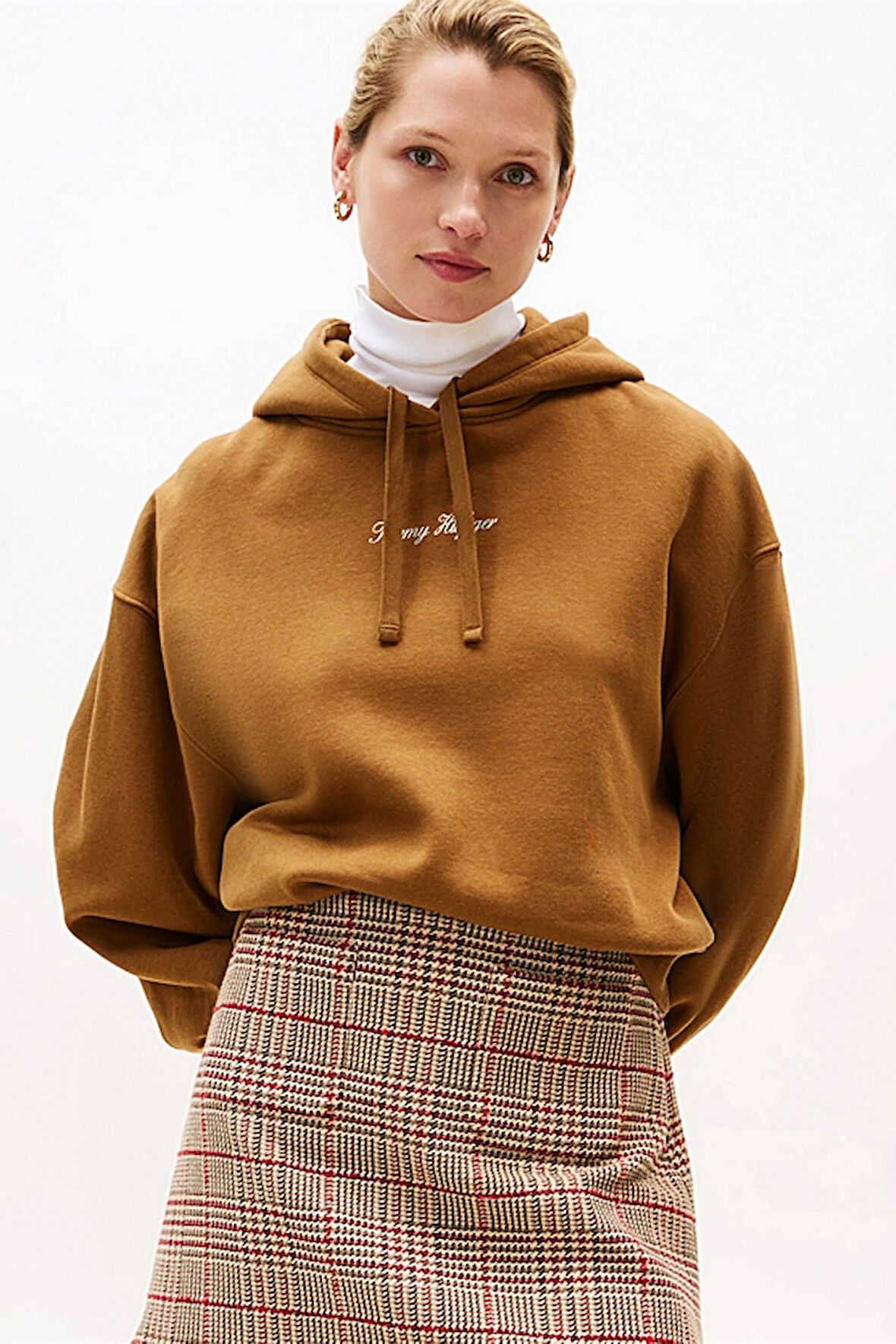 Kadın Rahat Kalıp Düşük Omuzlu Kapüşonlu Sweatshirt - Tarçın | XS