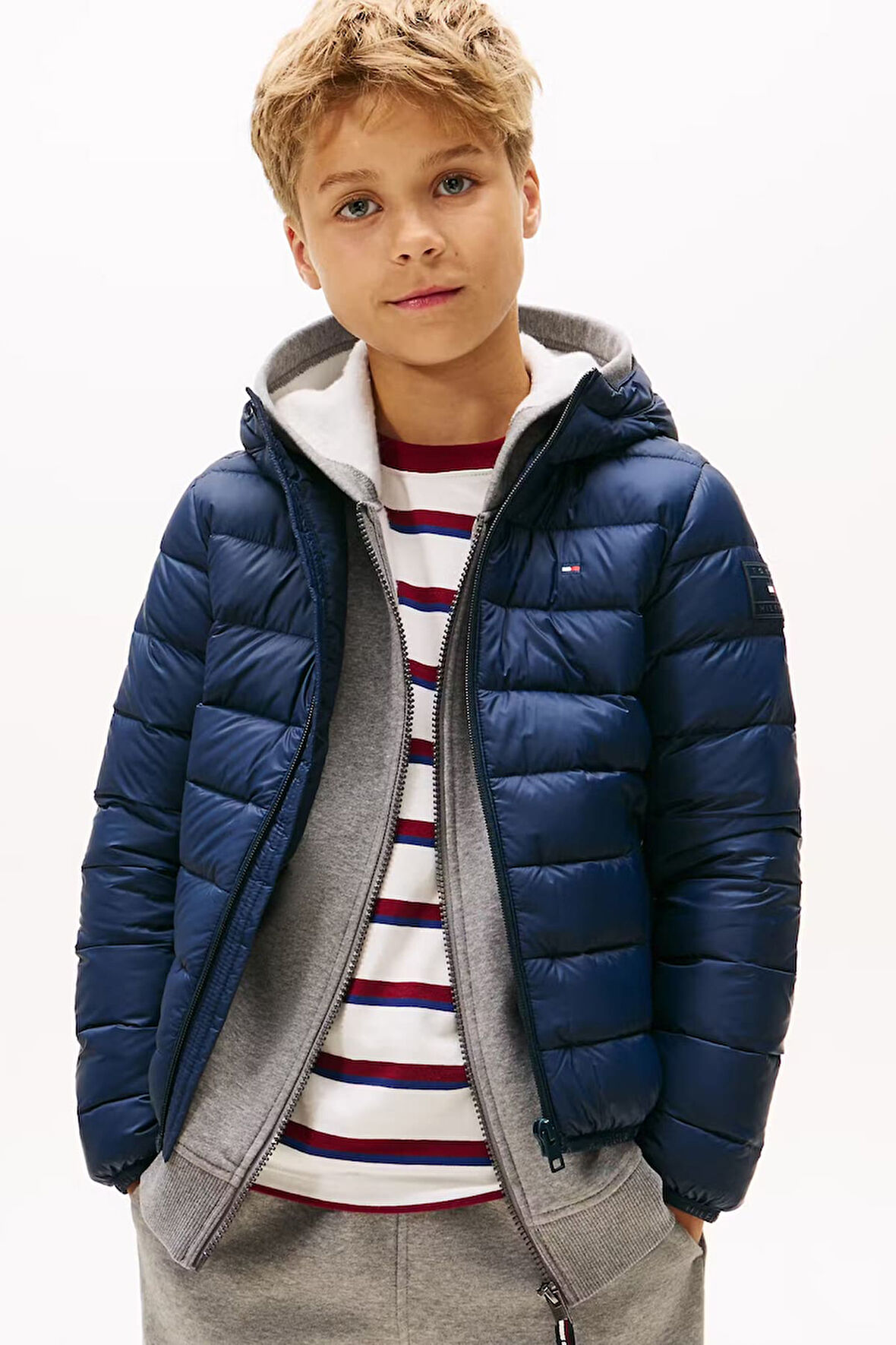 Unisex Çocuk Normal Kalıp Kapüşonlu Kumaşlı Şişme Mont - Lacivert | 12 Yaş