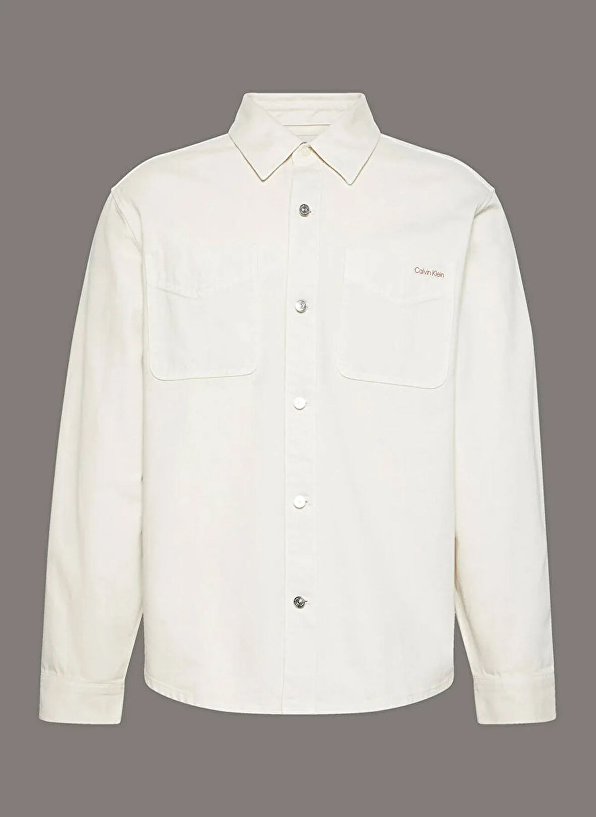 Calvin Klein Jeans Regular Fit Krem Düz Erkek Gömlek LV04RD708G0R6 90S WASHED BONE OVERS