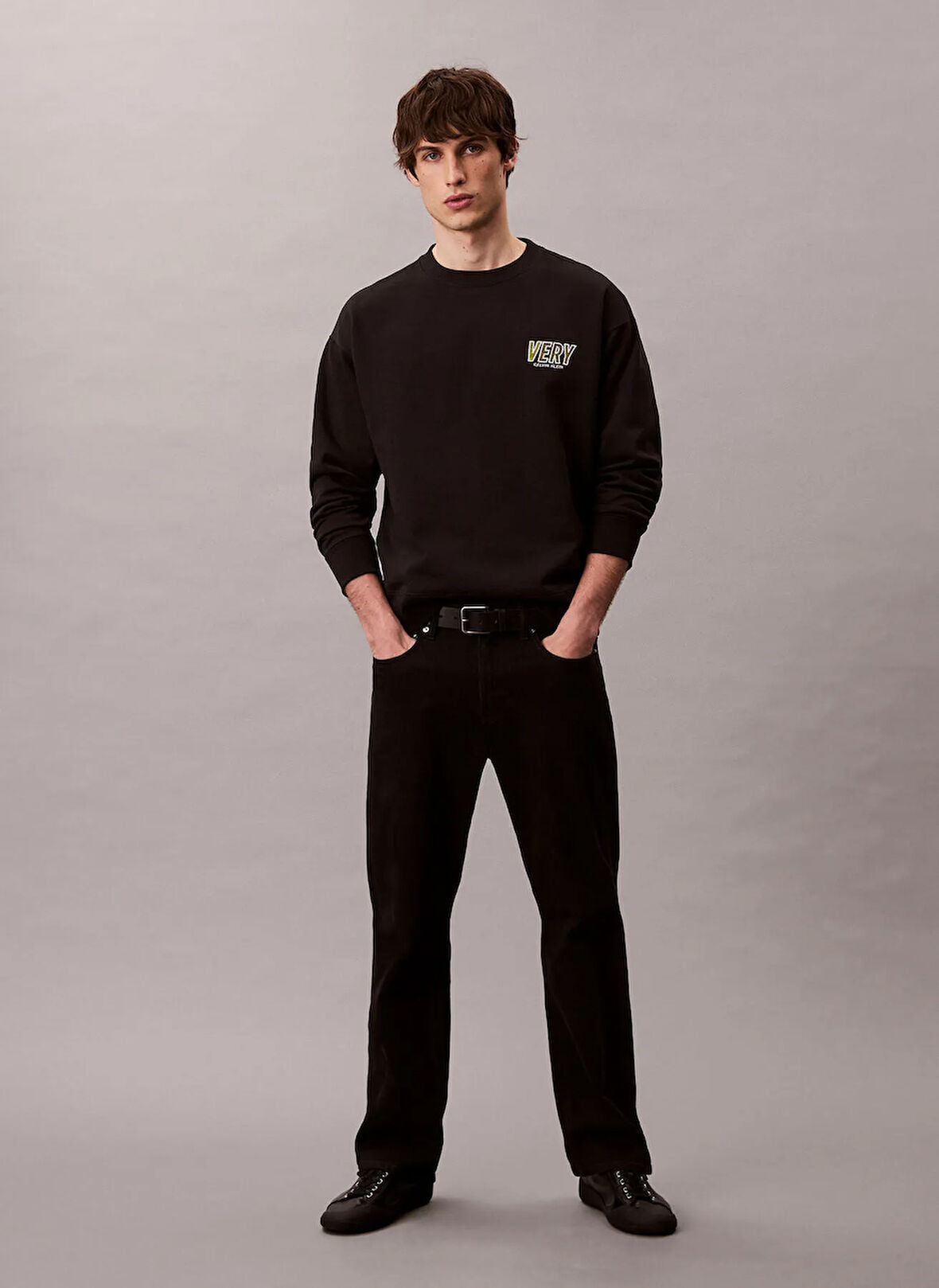 Calvin Klein Jeans Bisiklet Yaka Siyah Erkek Sweatshırt LV04RD206GUB1 PREMIUM FLEECE LOGO C