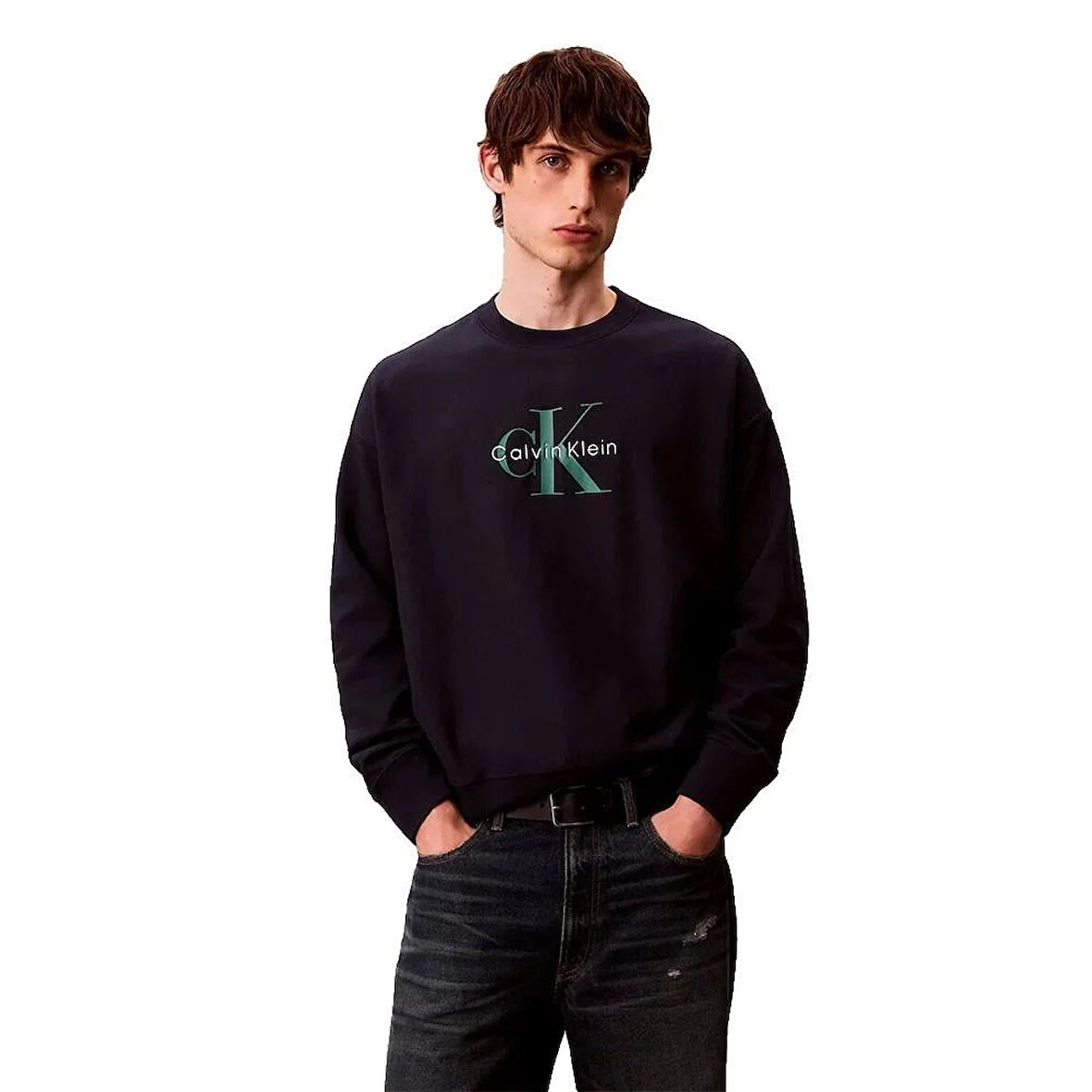 Calvin Klein Jeans Uzun Kollu Penye Monologolu Bisiklet Yaka Erkek Sweatshirt LV04RD242G-CEF