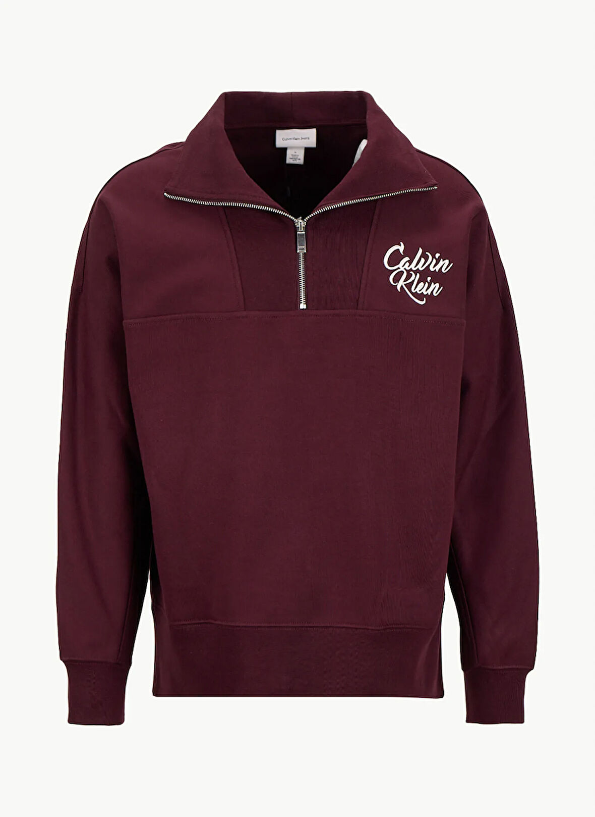 Calvin Klein Jeans Fermuarlı Yaka Bordo Erkek Sweatshırt LV04RD205GGR9 PREMIUM FLEECE LOGO F
