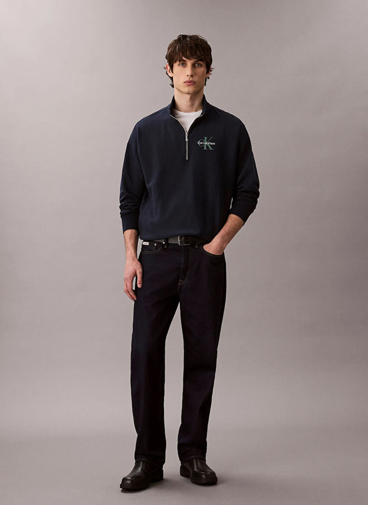 Calvin Klein Jeans Fermuarlı Yaka Lacivert Erkek Sweatshırt LV04RD236GCEF LS PREMIUM TERRY MICR