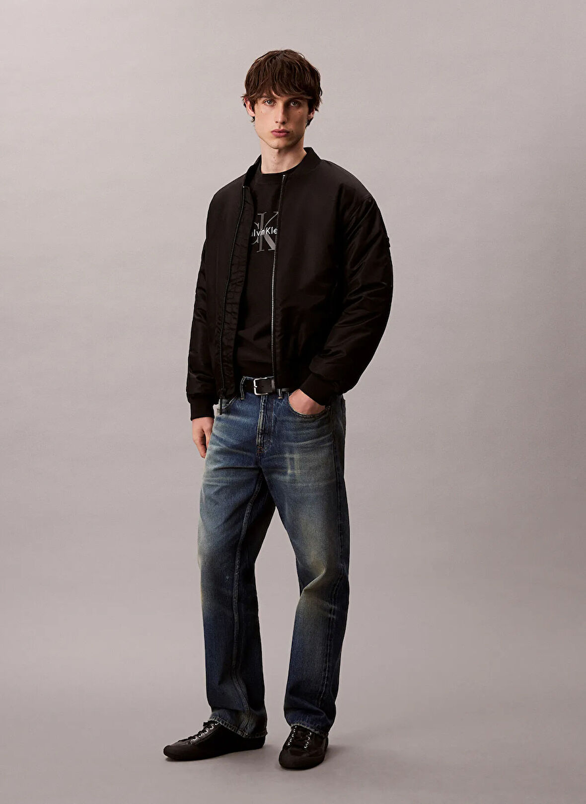 Calvin Klein Jeans Bisiklet Yaka Siyah Erkek Sweatshırt LV04RD234GUB1 LS PREMIUM TERRY MONO