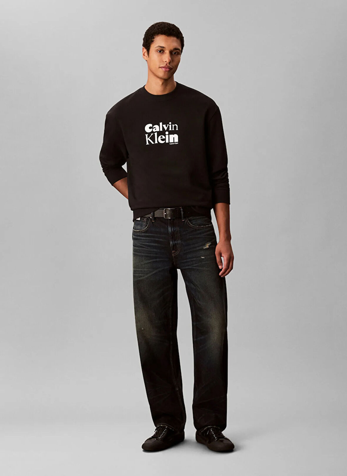 Calvin Klein Bisiklet Yaka Siyah Erkek Sweatshırt LV04LD242GUB1_LS EU 350TERRY CALVIN